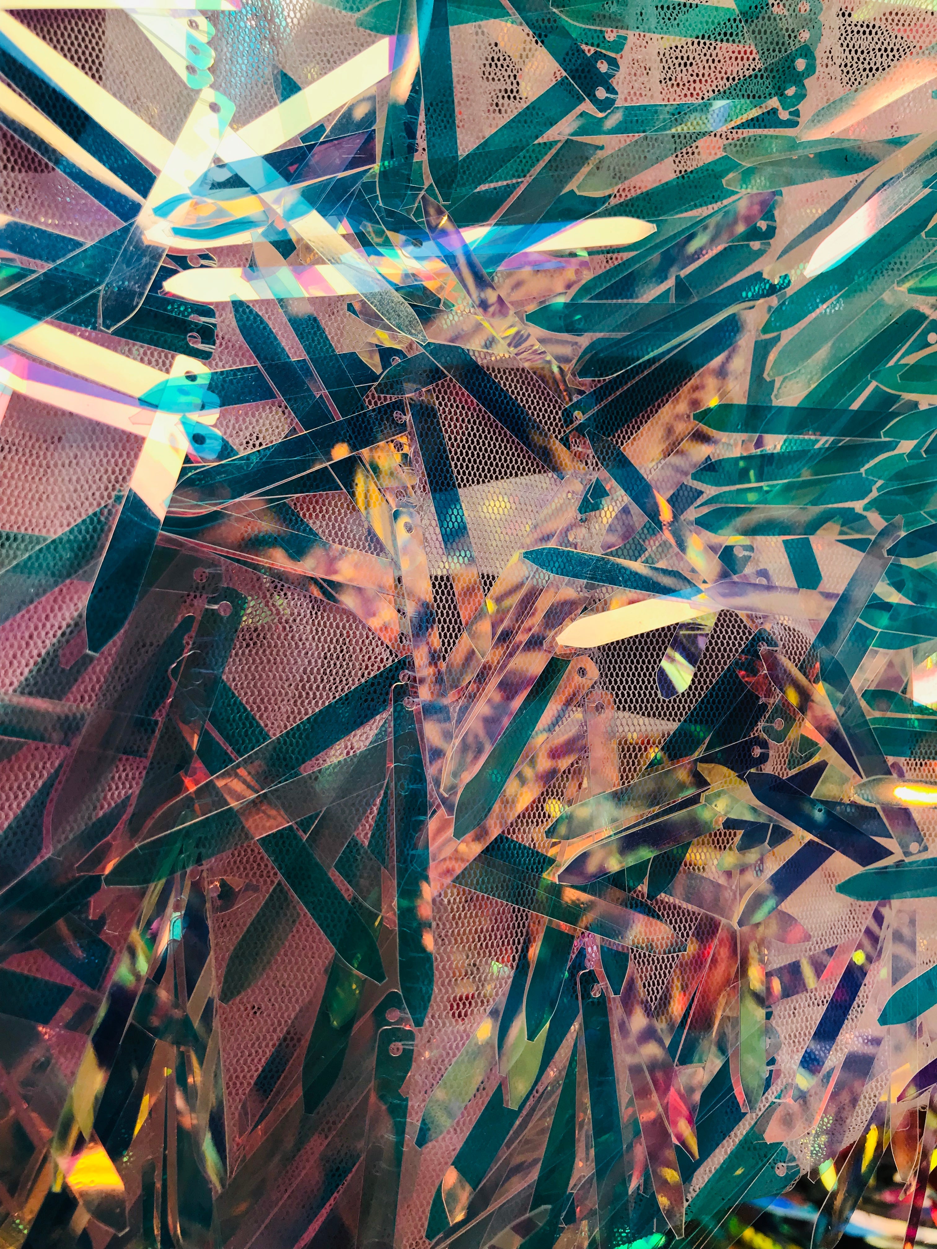 Sword Design - Clear - Iridescent Sequins Fabric Embroidery On A Mesh For Sold By The Yard