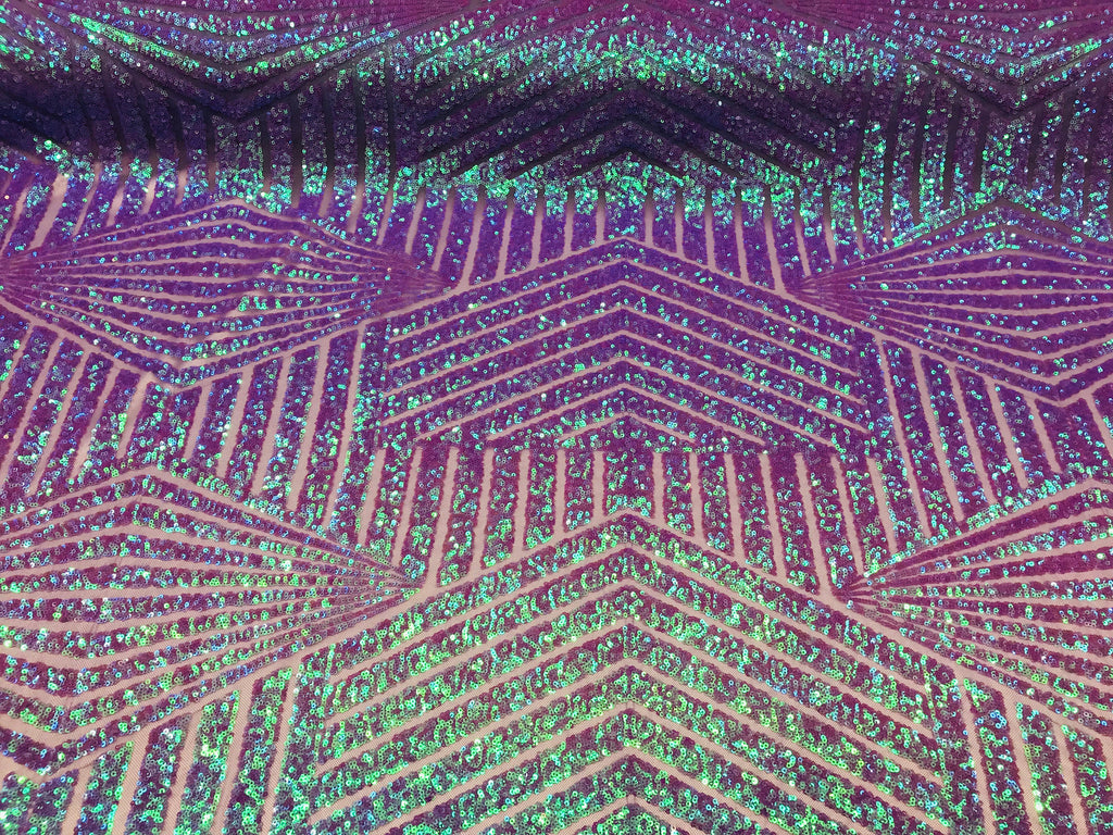 2 Way Stretch - Lilac - Geometric Design Sequins On Mesh Elegant Fabrics Sold By Yard