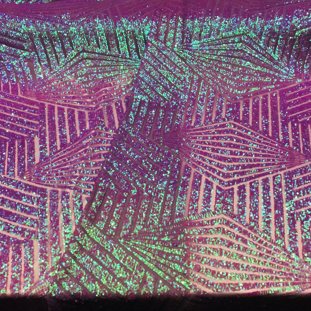 2 Way Stretch - Lilac - Geometric Design Sequins On Mesh Elegant Fabrics Sold By Yard