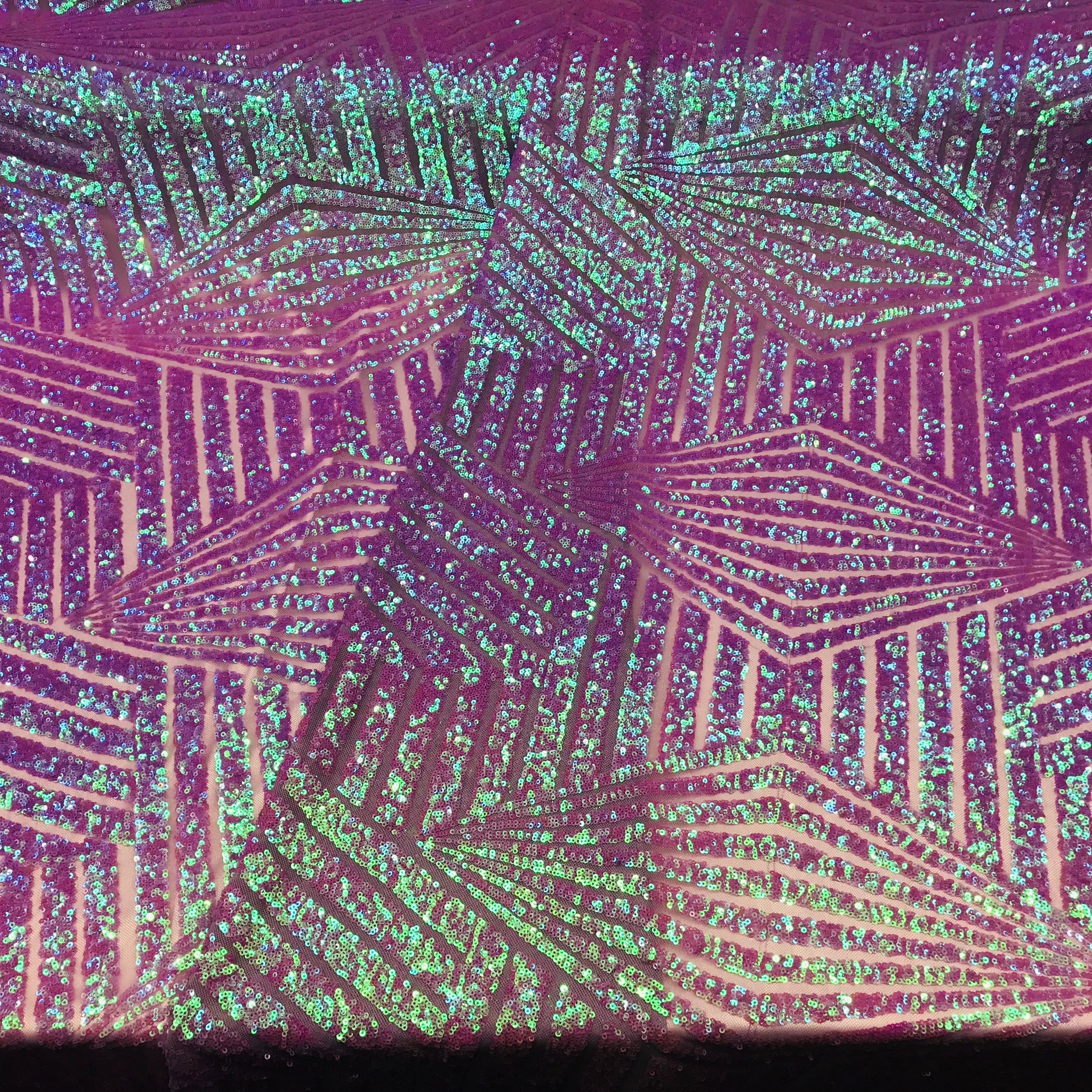 2 Way Stretch - Lilac - Geometric Design Sequins On Mesh Elegant Fabrics Sold By Yard