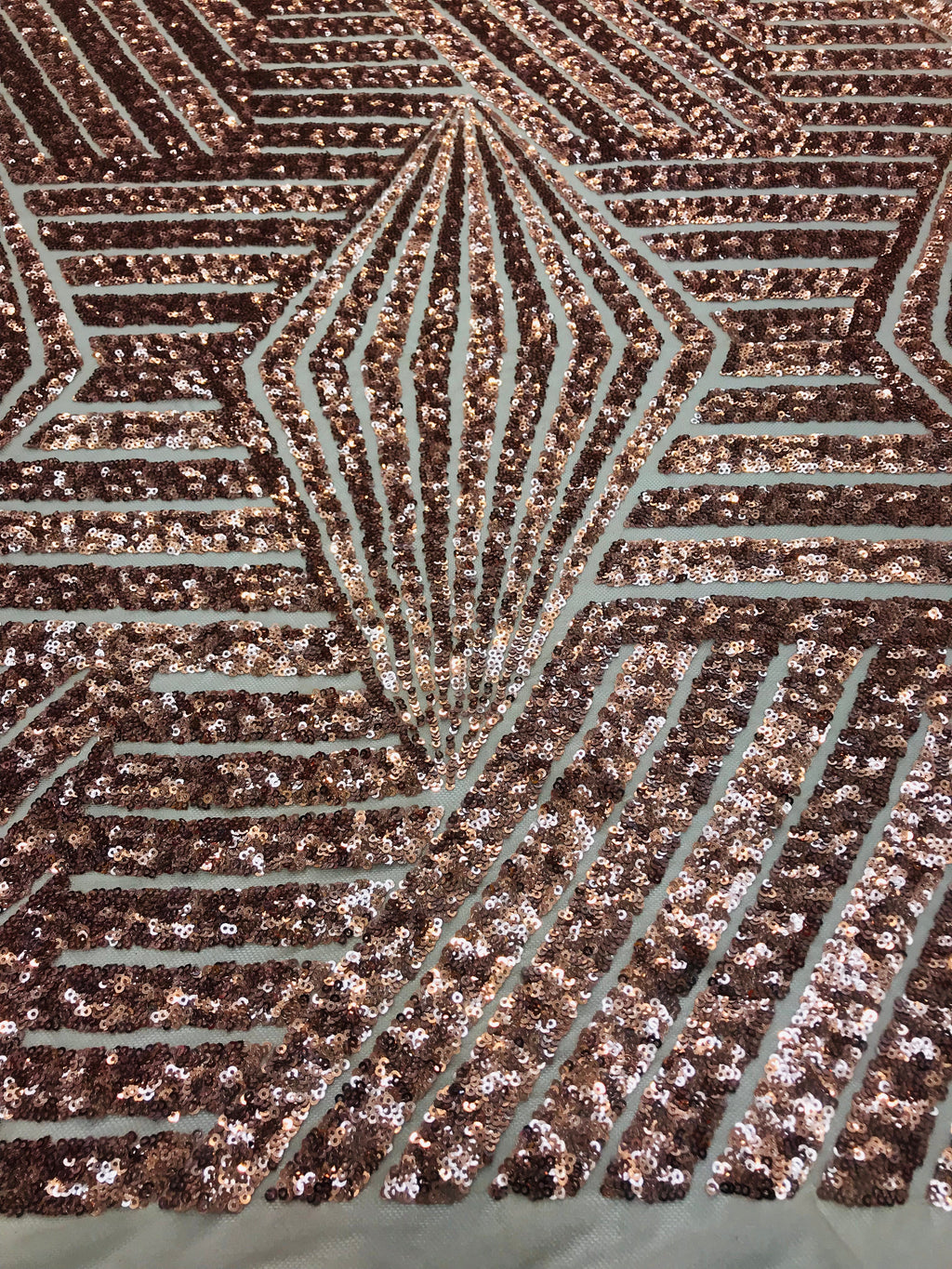 2 Way Stretch - Rose Gold - Geometric Design Sequins On Mesh Elegant Fabrics Sold By Yard