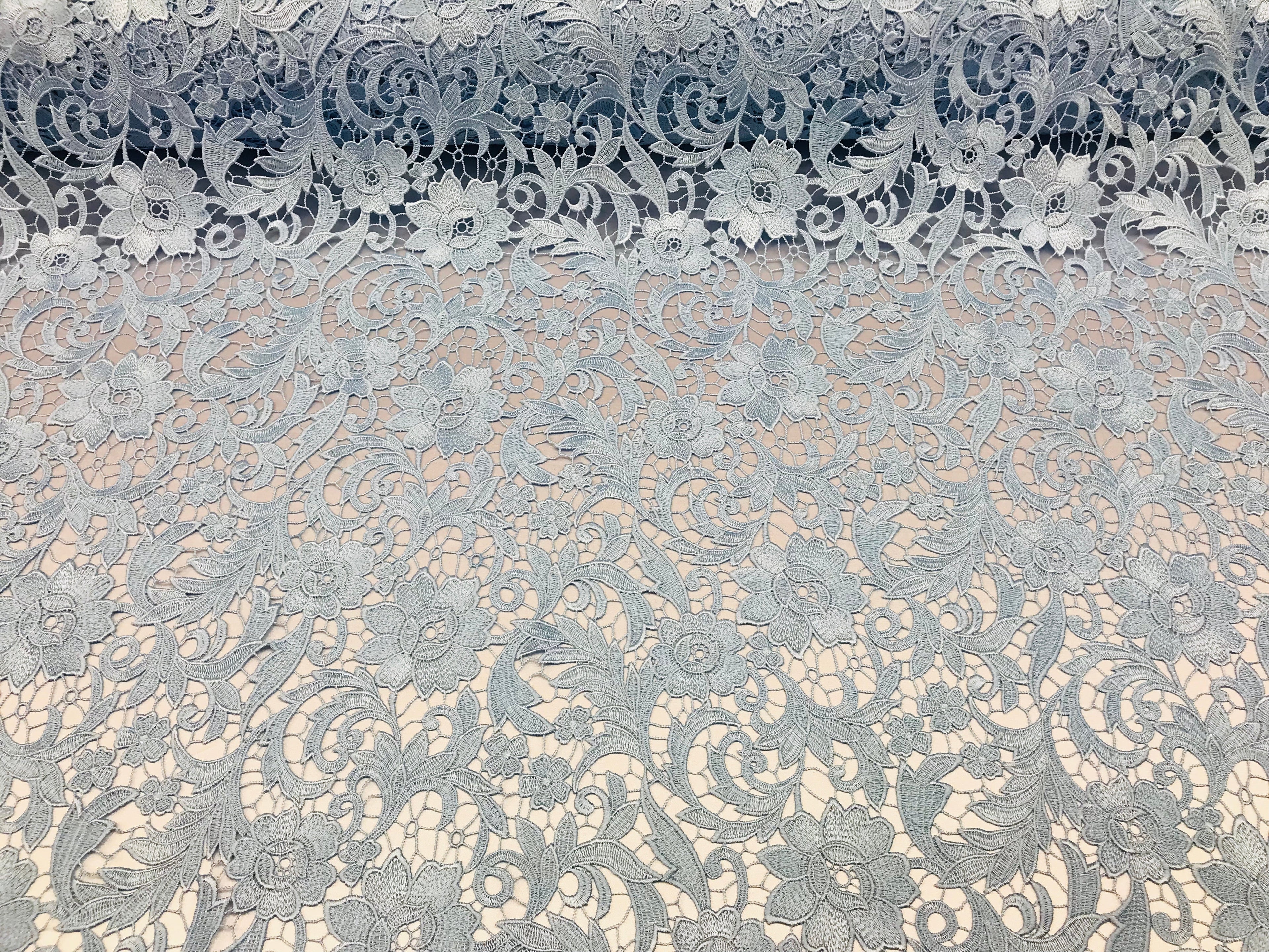 Guipure Lace Fabric - Baby Blue  - Embroidered Bridal Wedding Dress Design Sold By The Yard
