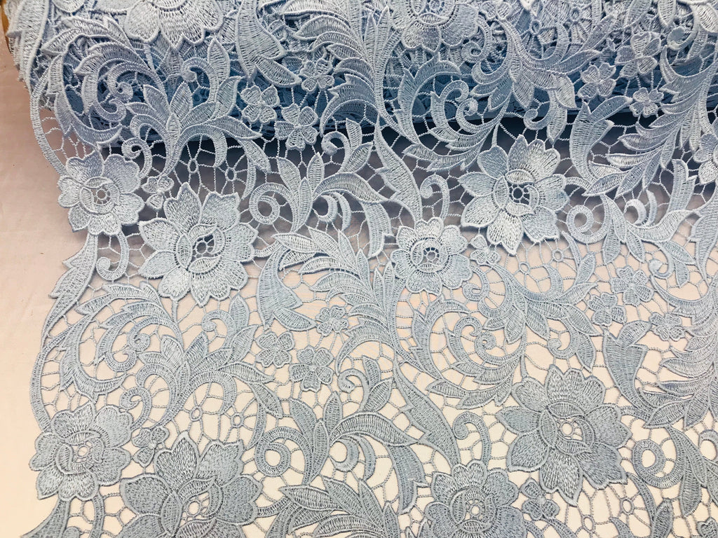 Guipure Lace Fabric - Baby Blue  - Embroidered Bridal Wedding Dress Design Sold By The Yard