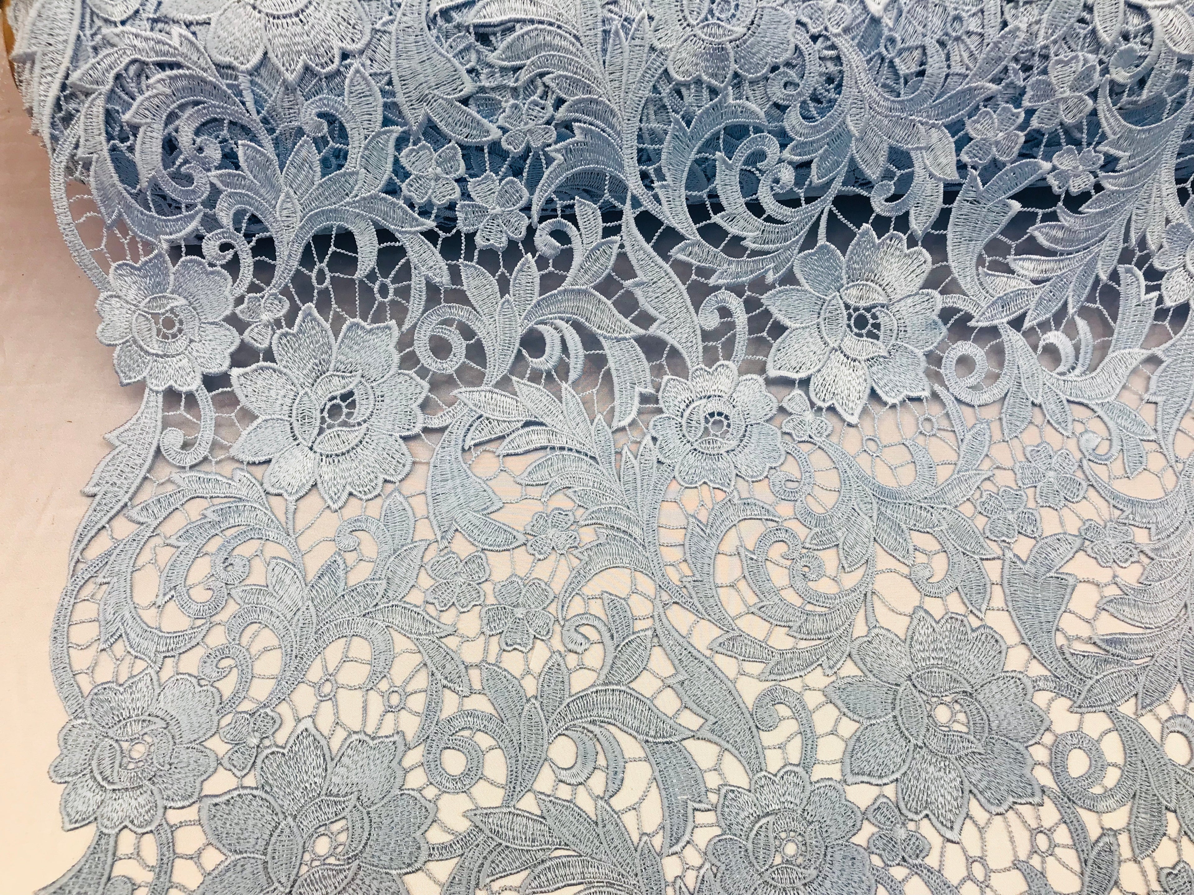 Guipure Lace Fabric - Baby Blue  - Embroidered Bridal Wedding Dress Design Sold By The Yard