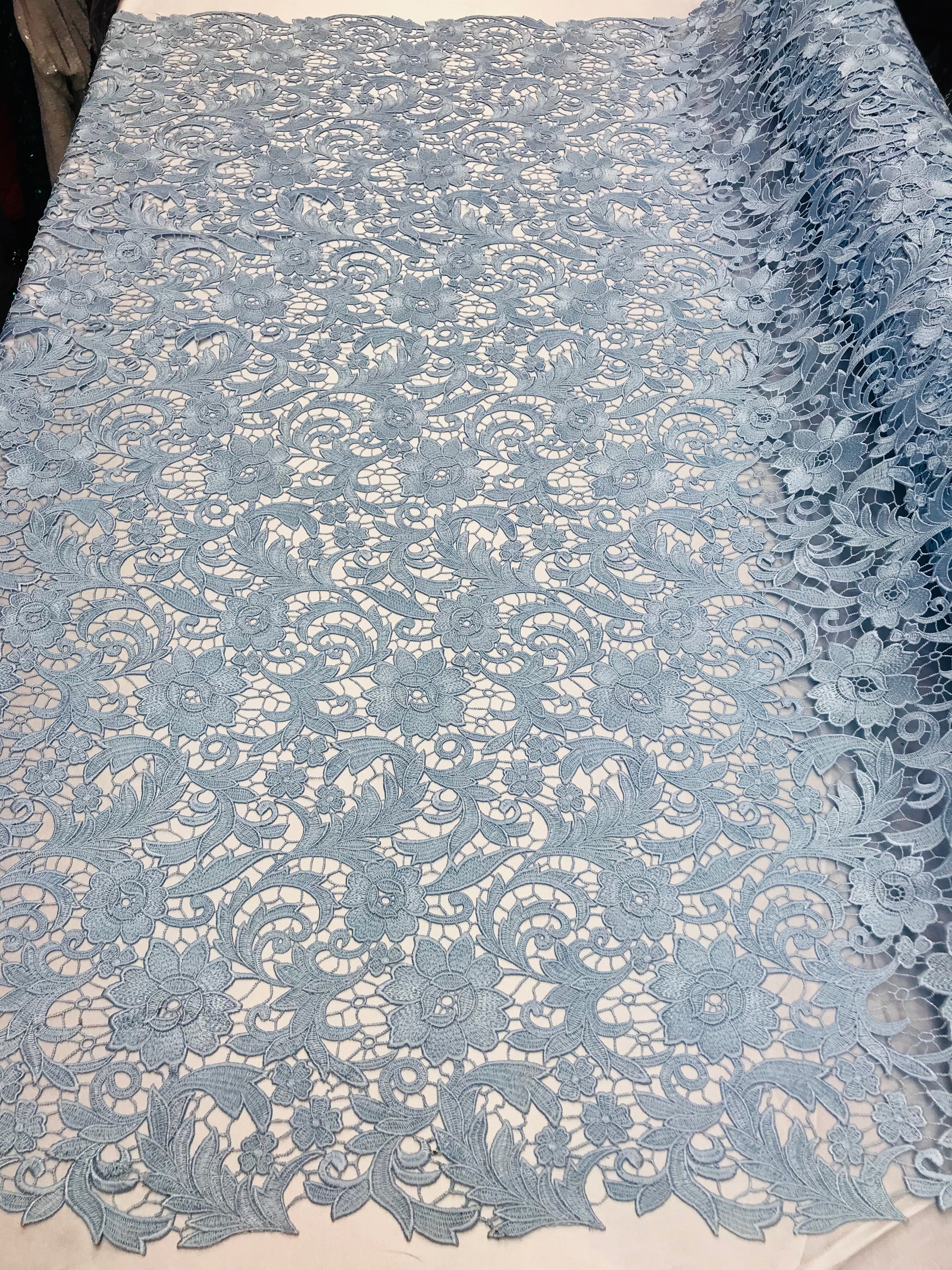 Guipure Lace Fabric - Baby Blue  - Embroidered Bridal Wedding Dress Design Sold By The Yard