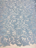 Guipure Lace Fabric - Baby Blue  - Embroidered Bridal Wedding Dress Design Sold By The Yard