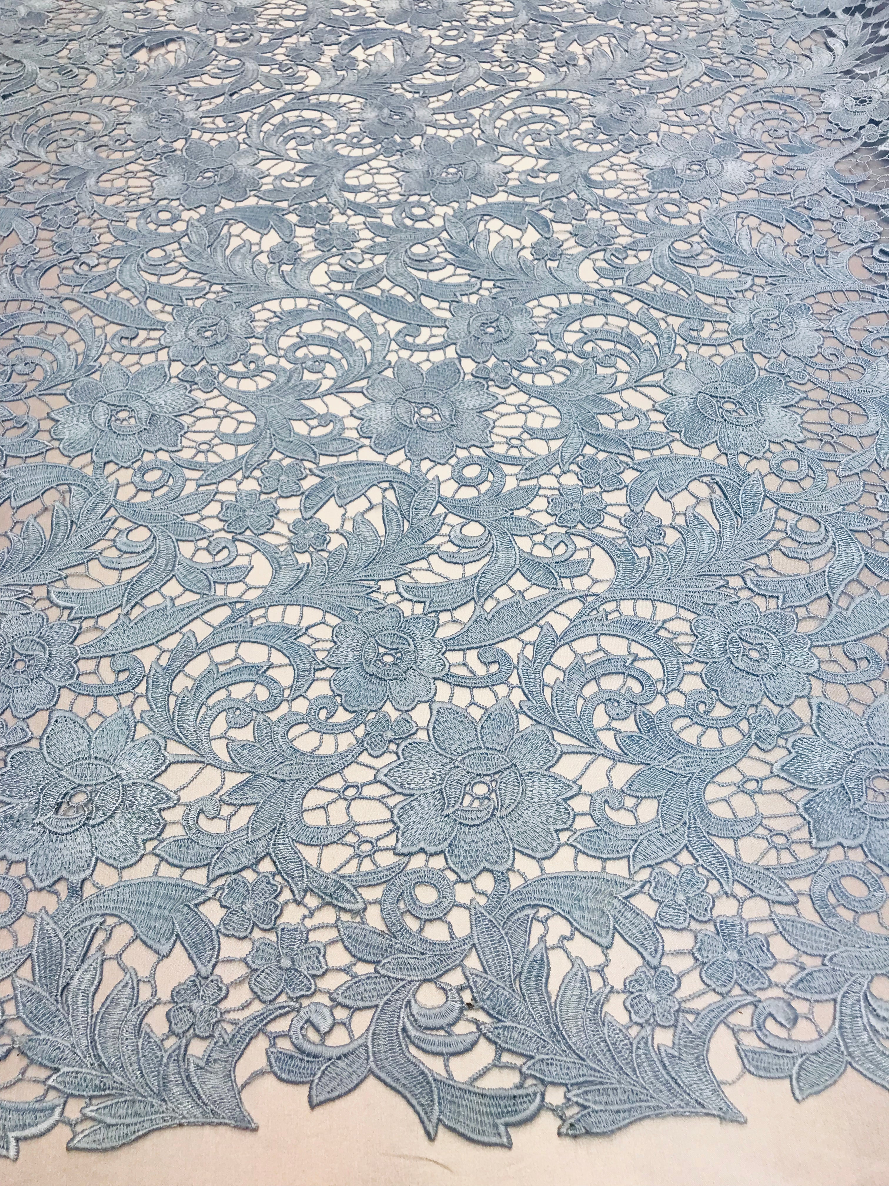 Guipure Lace Fabric - Baby Blue  - Embroidered Bridal Wedding Dress Design Sold By The Yard