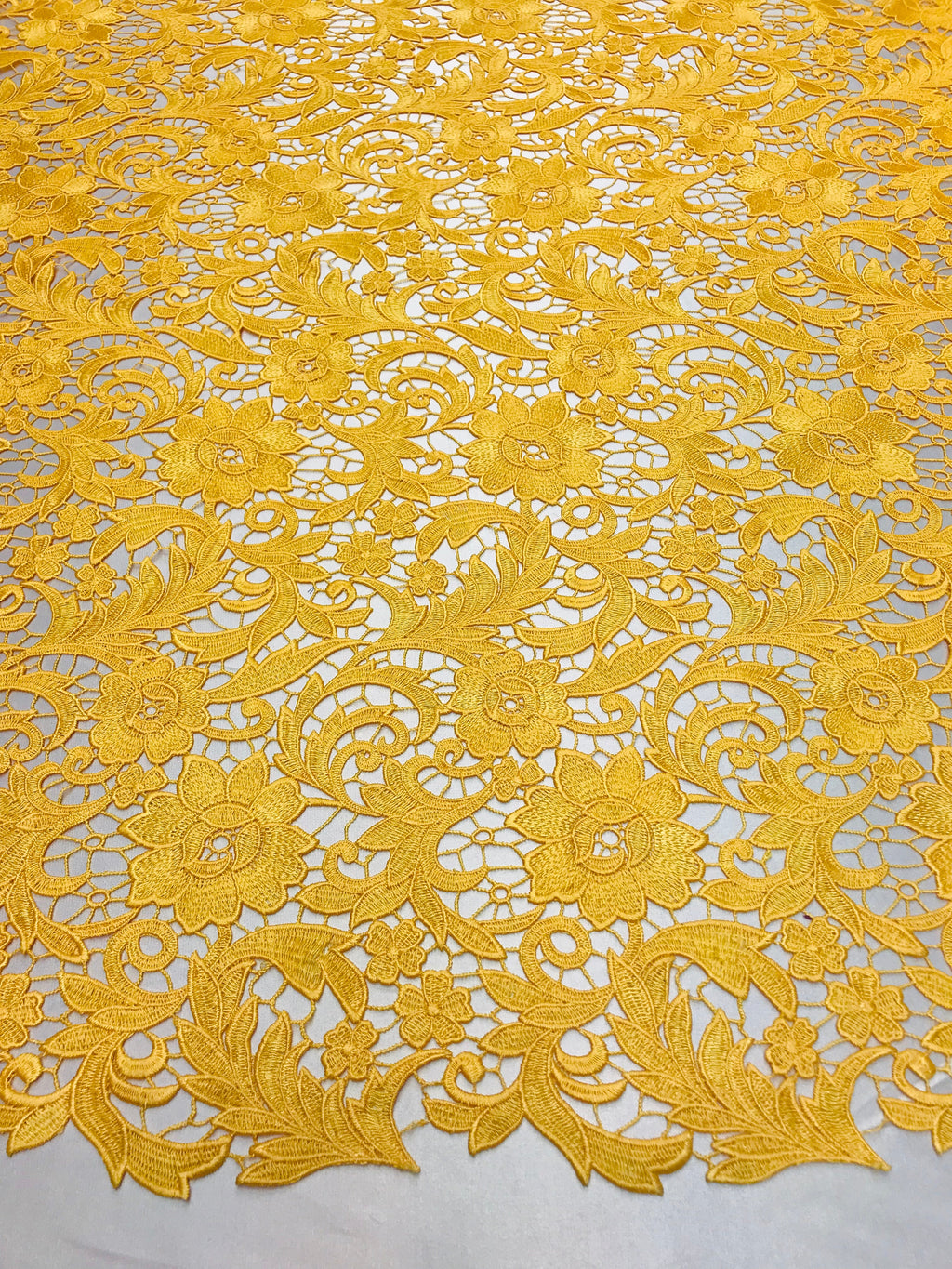 Guipure Lace Fabric - Yellow  - Embroidered Bridal Wedding Dress Design Sold By The Yard