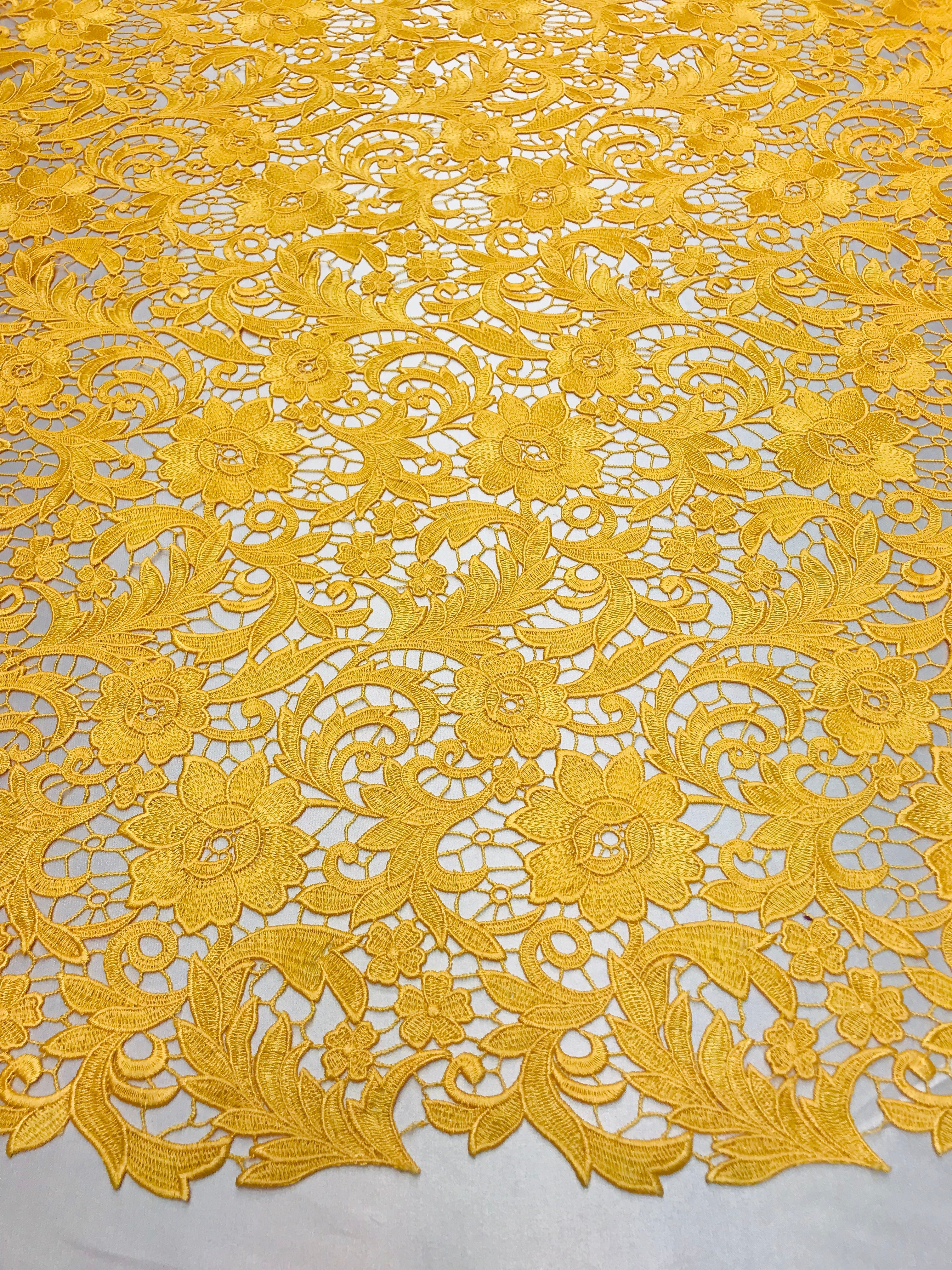 Guipure Lace Fabric - Yellow  - Embroidered Bridal Wedding Dress Design Sold By The Yard