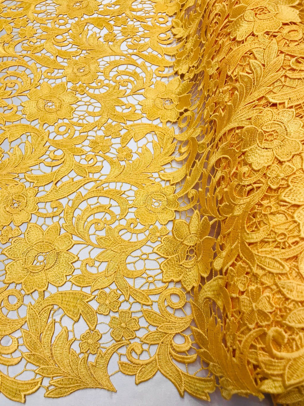Guipure Lace Fabric - Yellow  - Embroidered Bridal Wedding Dress Design Sold By The Yard
