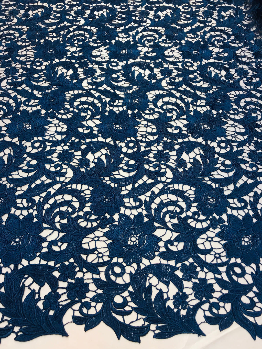 Guipure Lace Fabric - Navy Blue - Embroidered Bridal Wedding Dress Design Sold By The Yard