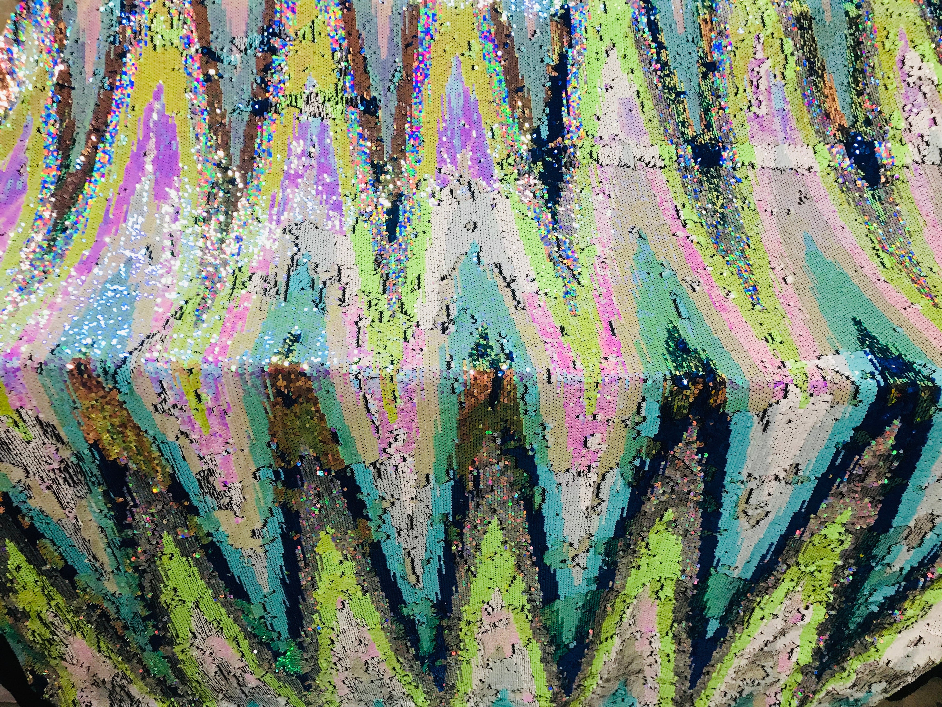 Mermaid Flip Up Reversible MultiColor Shiny  Zig Zag Pattern Sequins Fabric Spandex By The Yard