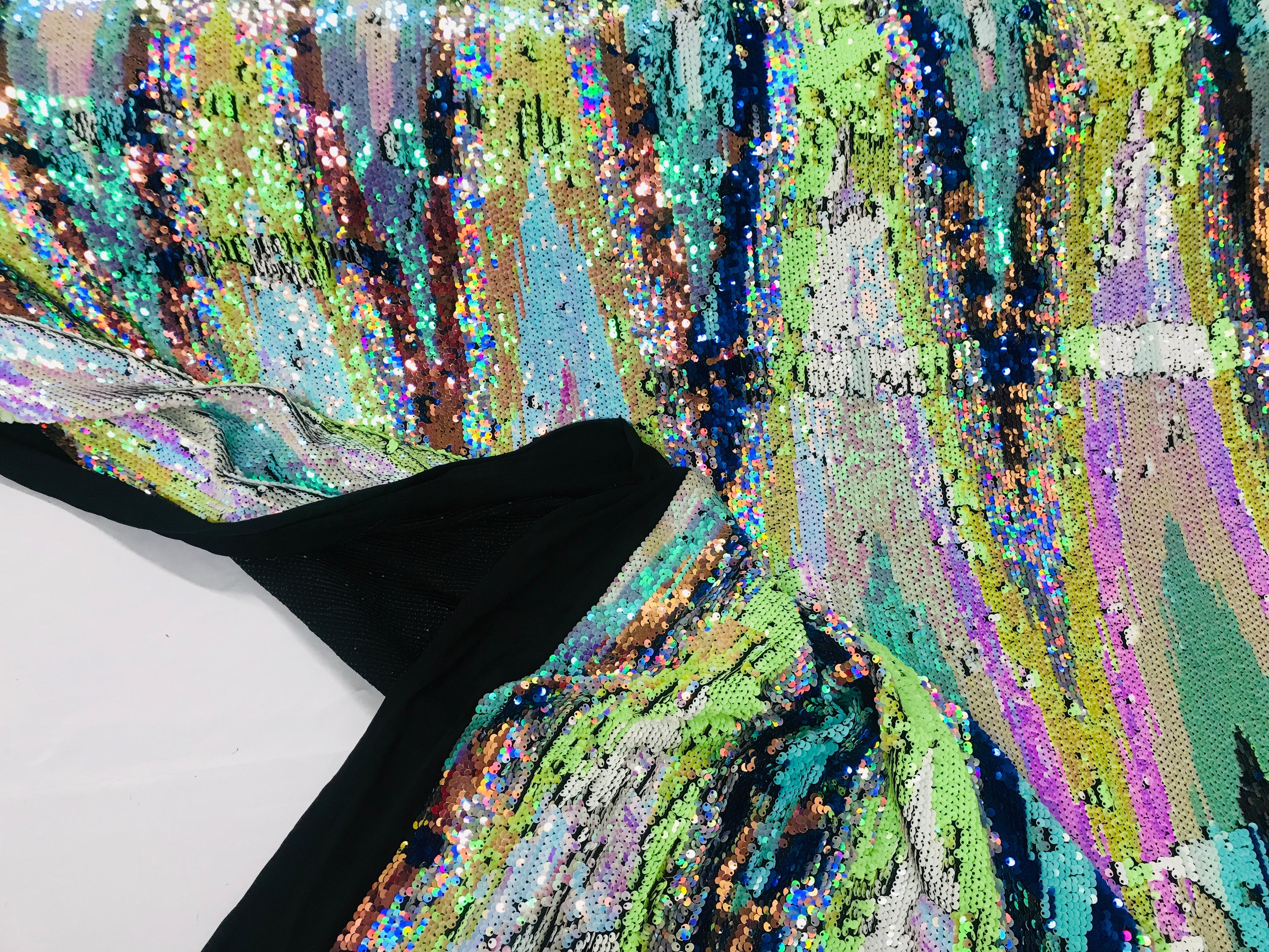 Mermaid Flip Up Reversible MultiColor Shiny  Zig Zag Pattern Sequins Fabric Spandex By The Yard