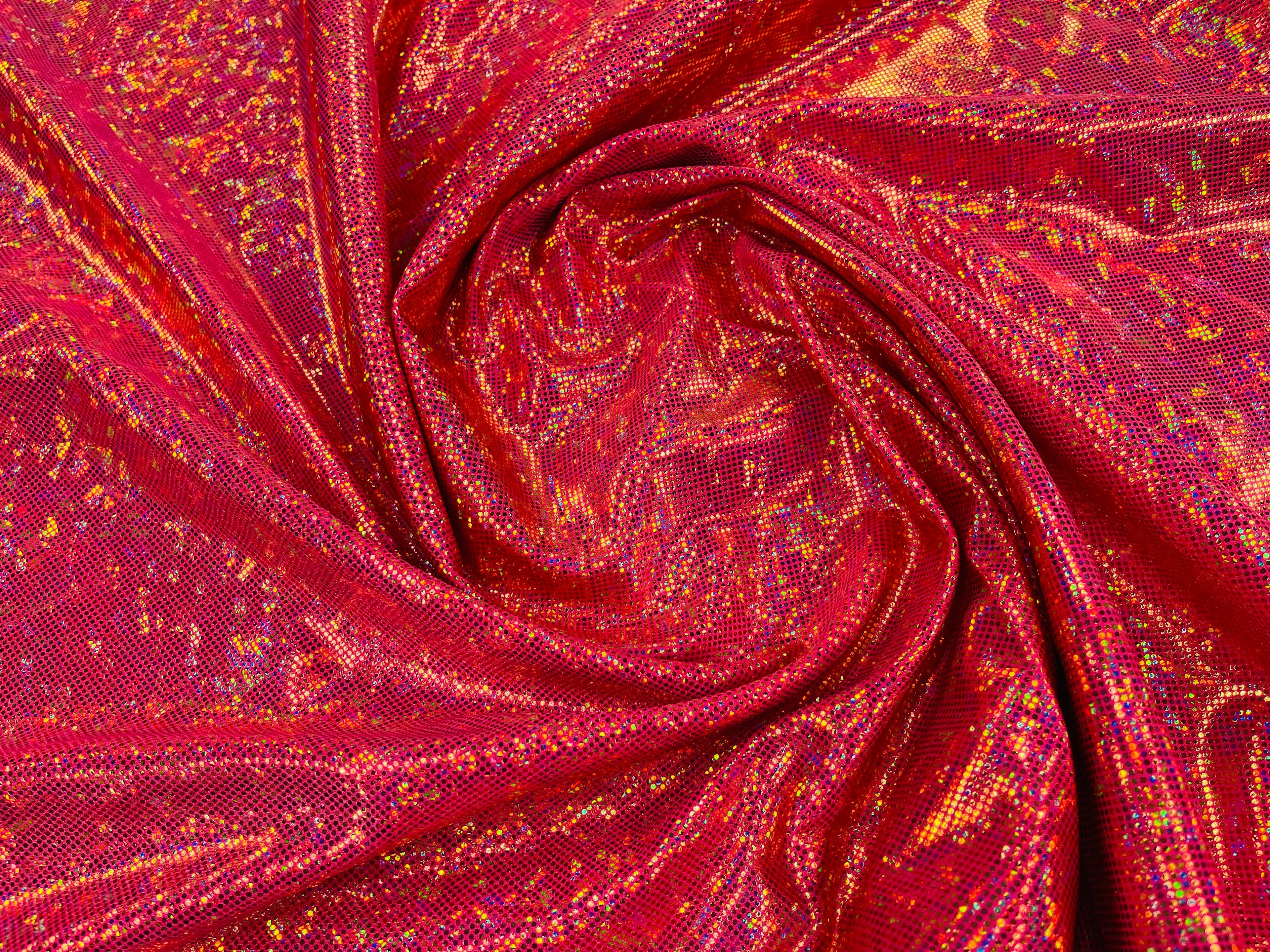 Polka Dot Foil Fabric - Red - Iridescent Polka Dot Design on Spandex Fabric