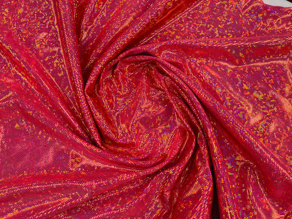 Polka Dot Foil Fabric - Red - Iridescent Polka Dot Design on Spandex Fabric