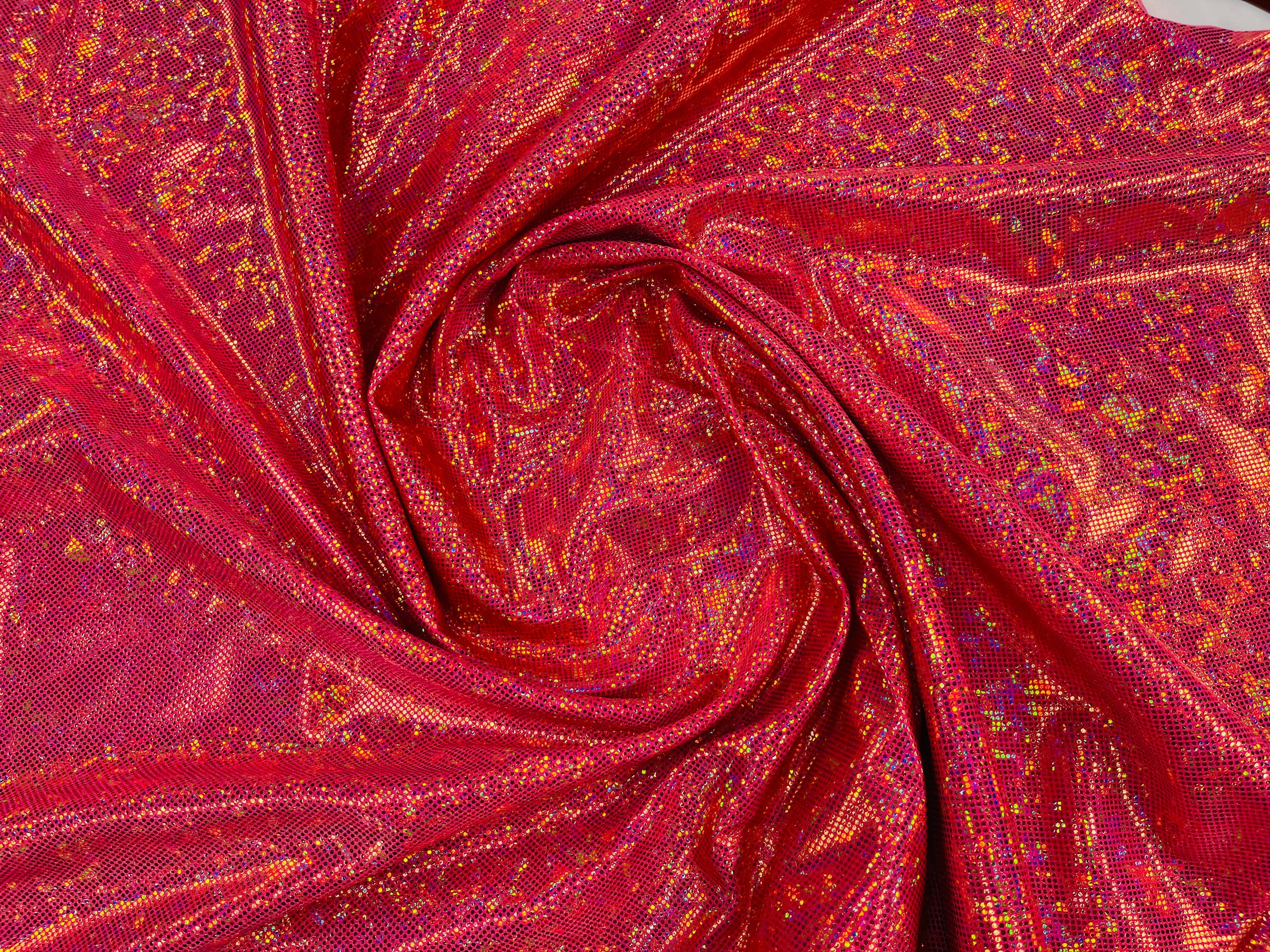 Polka Dot Foil Fabric - Red - Iridescent Polka Dot Design on Spandex Fabric