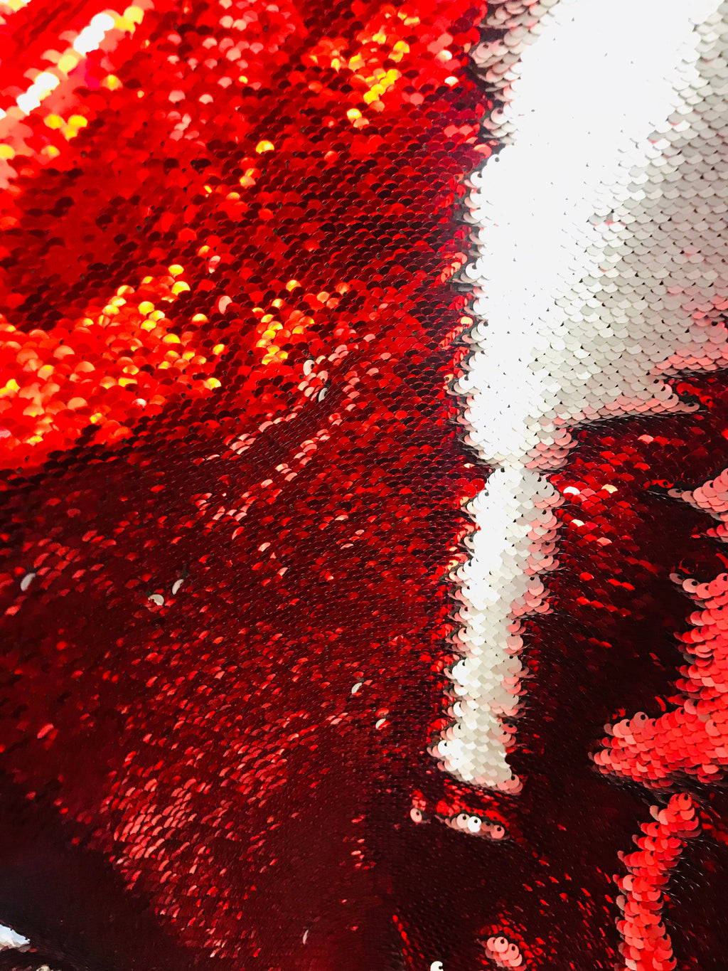 Flip Up Sequins Reversible - Red / Matte Silver Two Tone Mermaid Sequins Spandex Fabric By The Yard