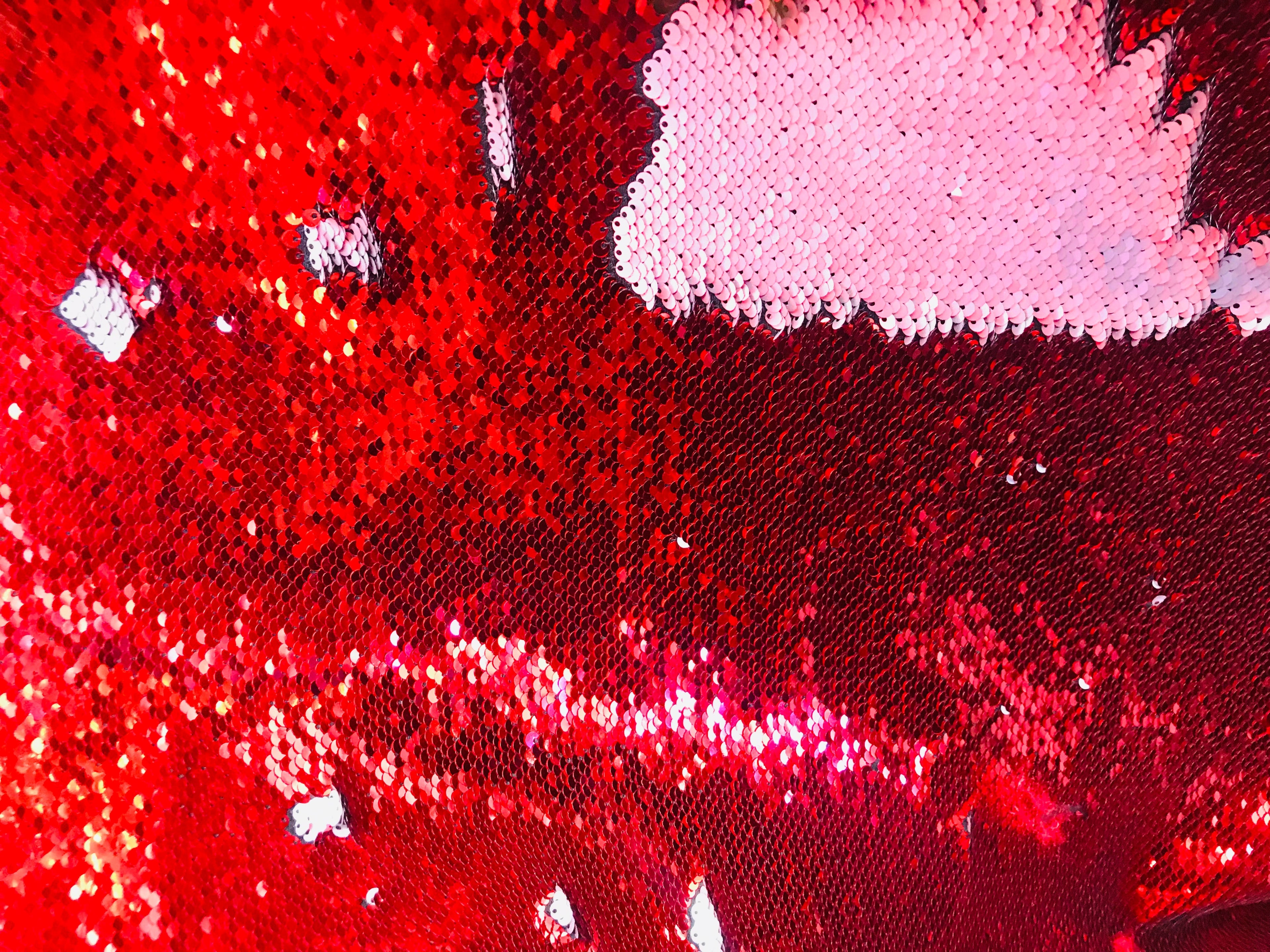 Flip Up Sequins Reversible - Red / Matte Silver Two Tone Mermaid Sequins Spandex Fabric By The Yard