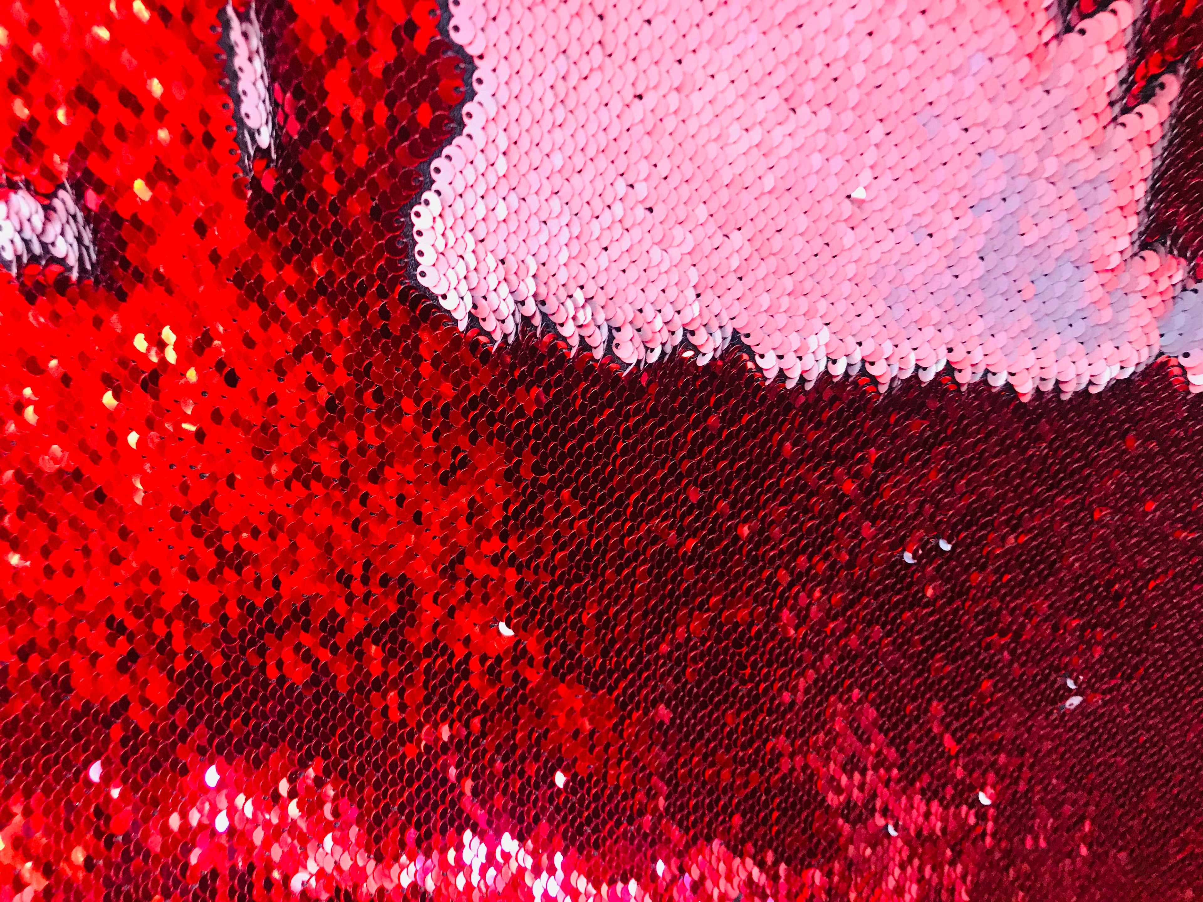 Flip Up Sequins Reversible - Red / Matte Silver Two Tone Mermaid Sequins Spandex Fabric By The Yard