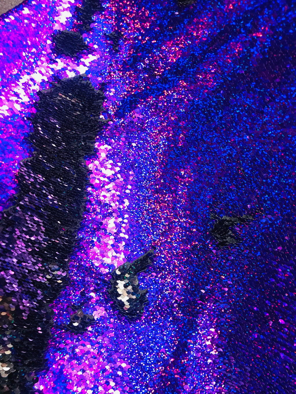Flip Up Sequins Reversible - Hologram Purple Silver Two Tone Mermaid Sequins Spandex Fabric By Yard