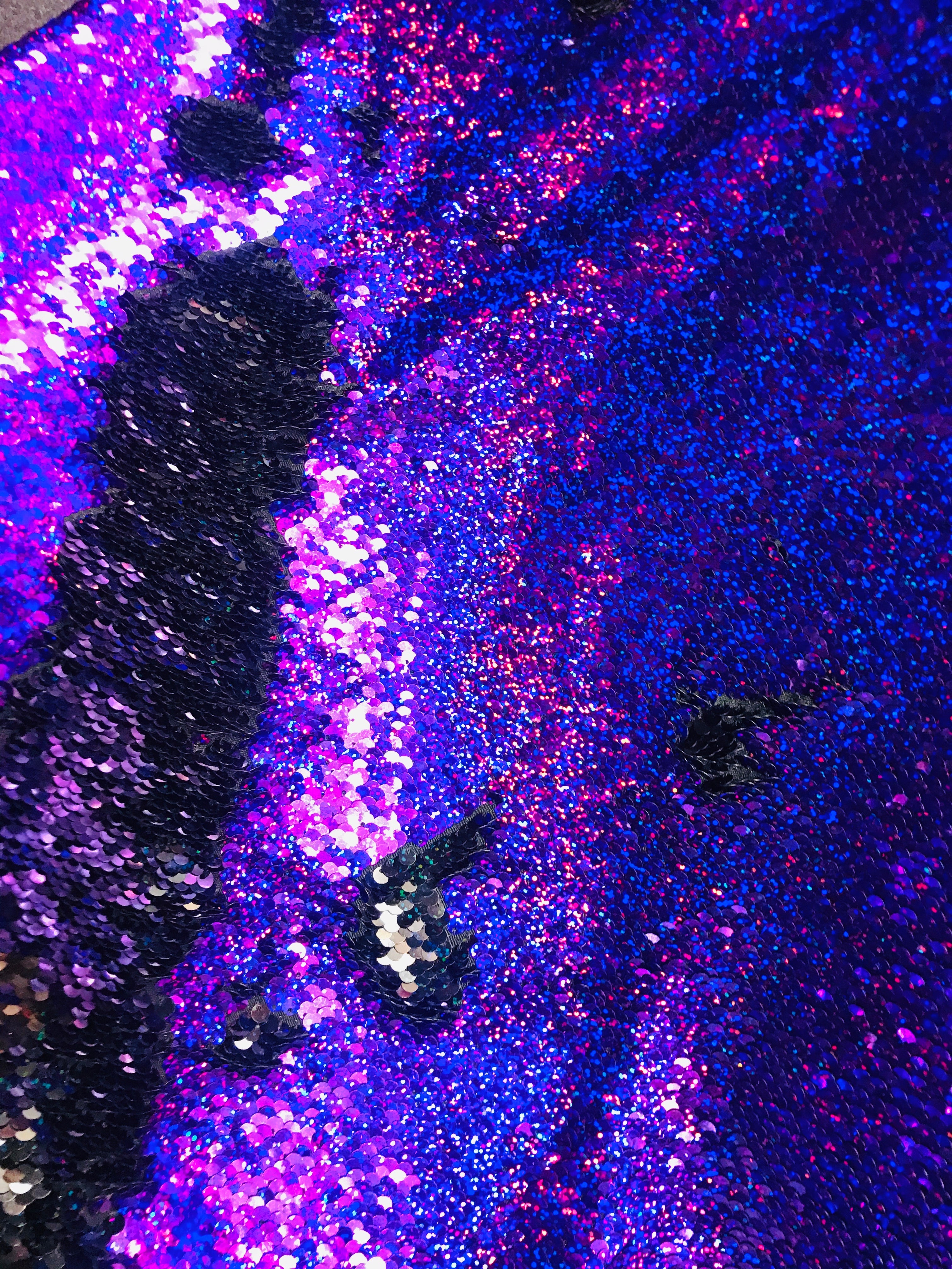 Flip Up Sequins Reversible - Hologram Purple Silver Two Tone Mermaid Sequins Spandex Fabric By Yard