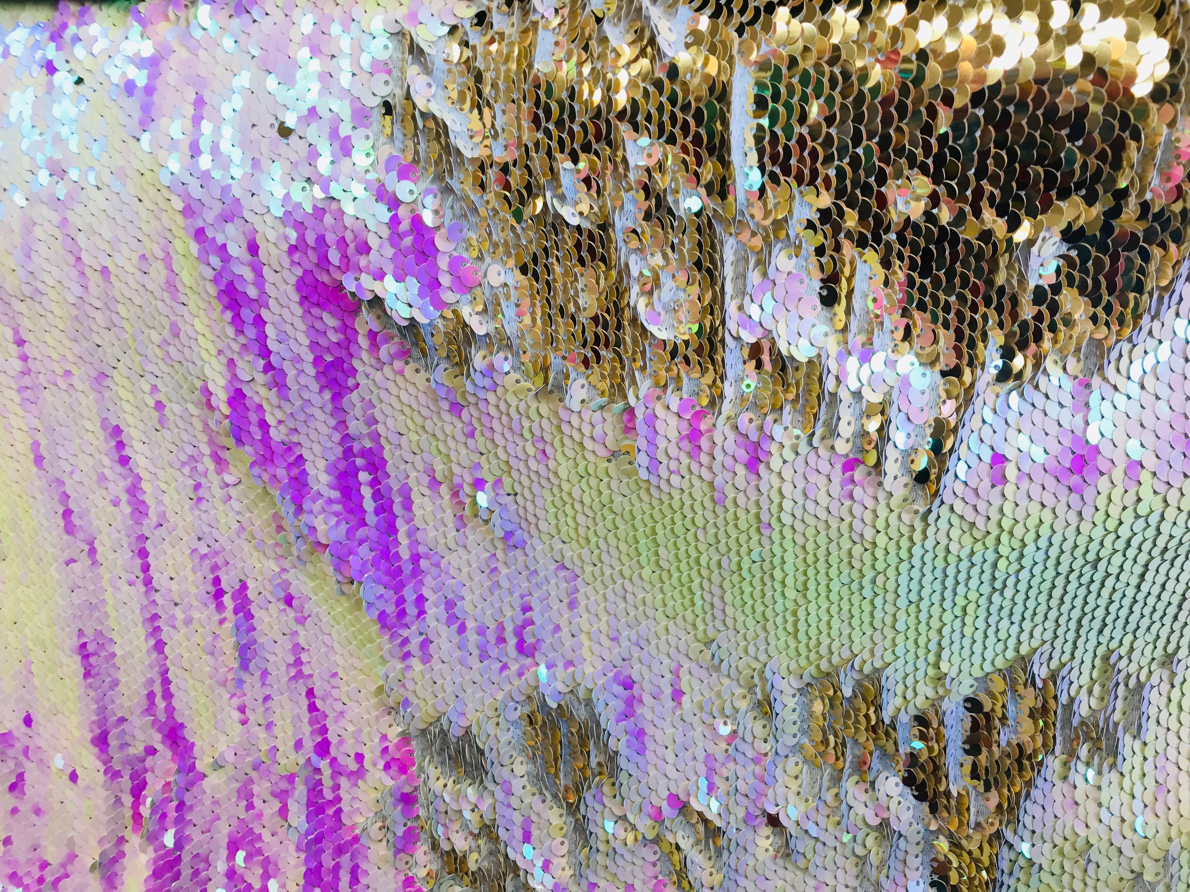 Flip Up Sequins Reversible - Hologram Pink / Gold Two Tone Mermaid Sequins Spandex Fabric By Yard
