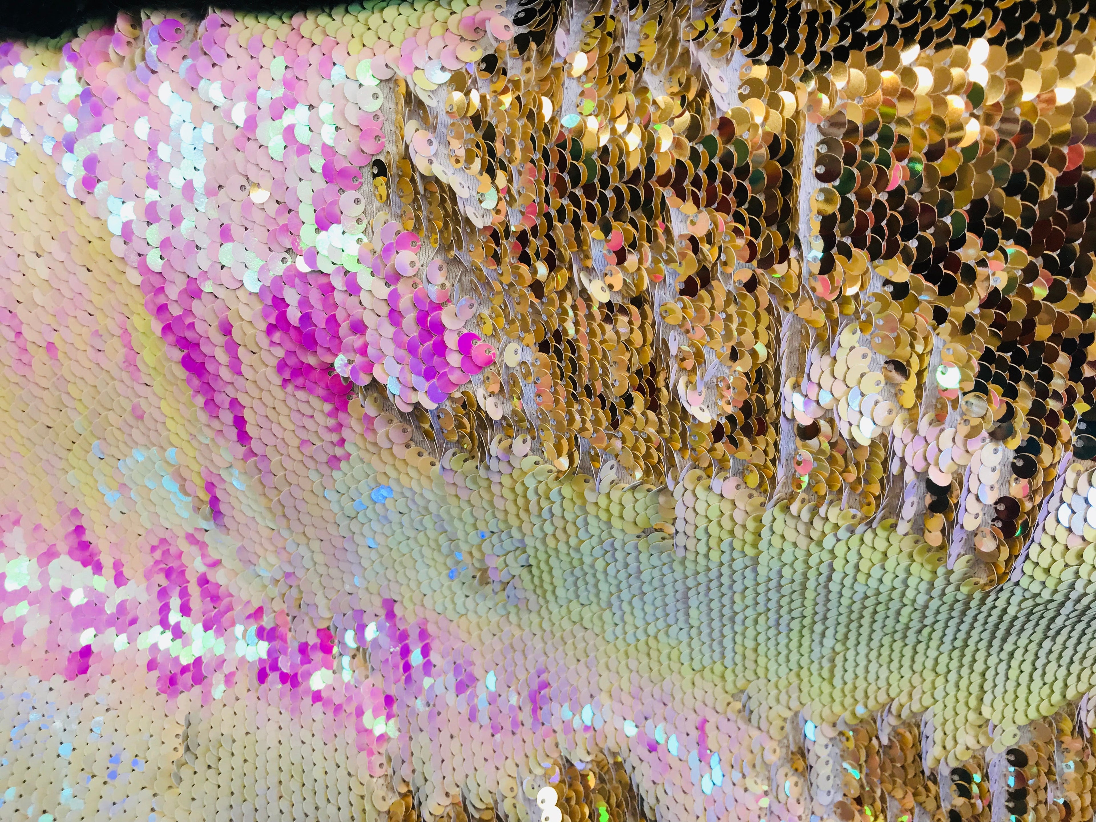 Flip Up Sequins Reversible - Hologram Pink / Gold Two Tone Mermaid Sequins Spandex Fabric By Yard
