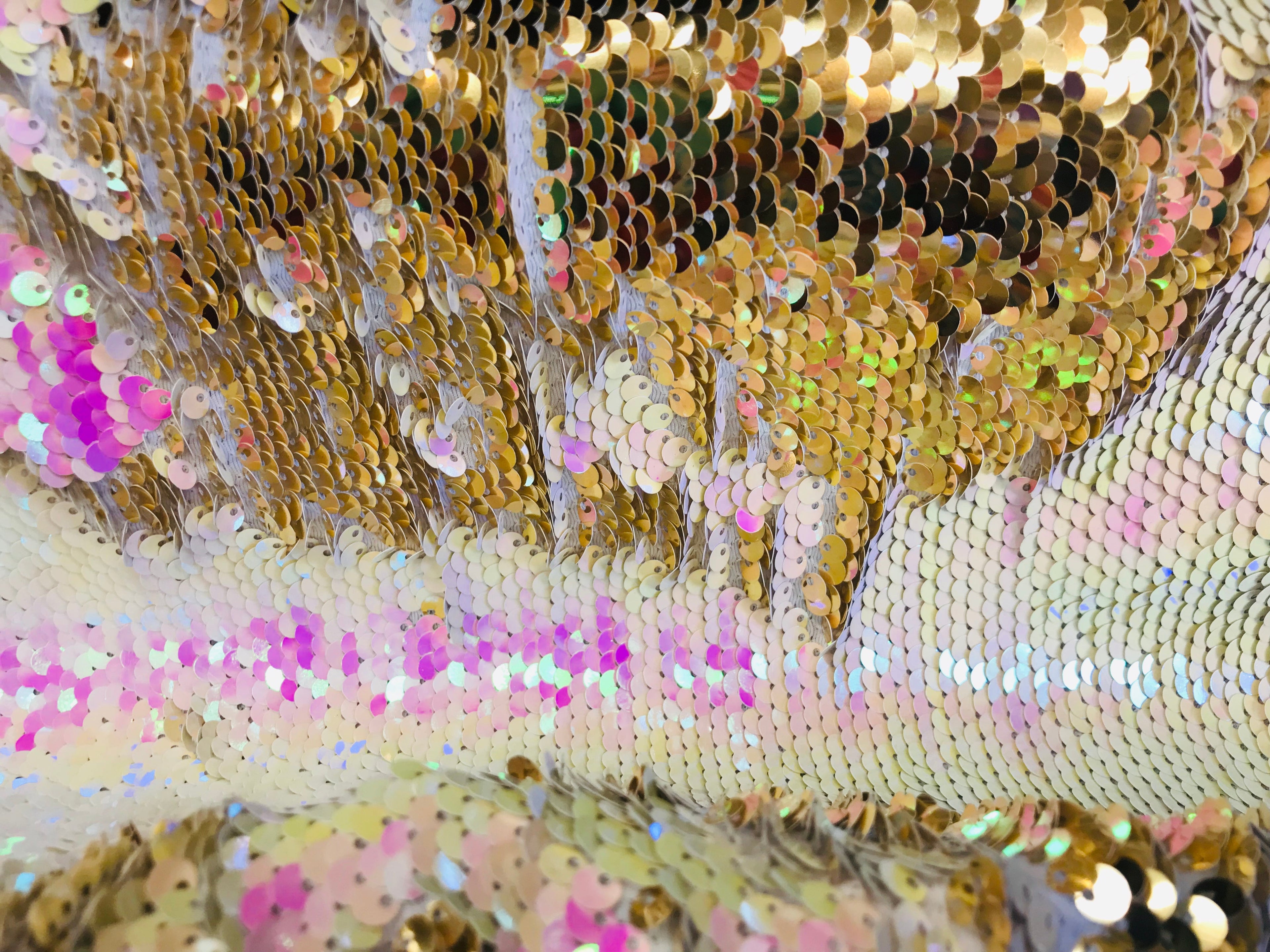 Flip Up Sequins Reversible - Hologram Pink / Gold Two Tone Mermaid Sequins Spandex Fabric By Yard