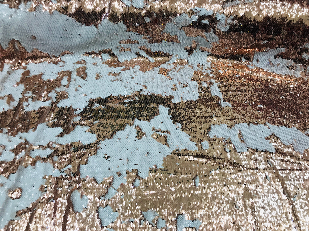 Two Tone Reversible - Champagne / White - 2 Way Stretch Iridescent Shiny Sequins Fabric By The Yard