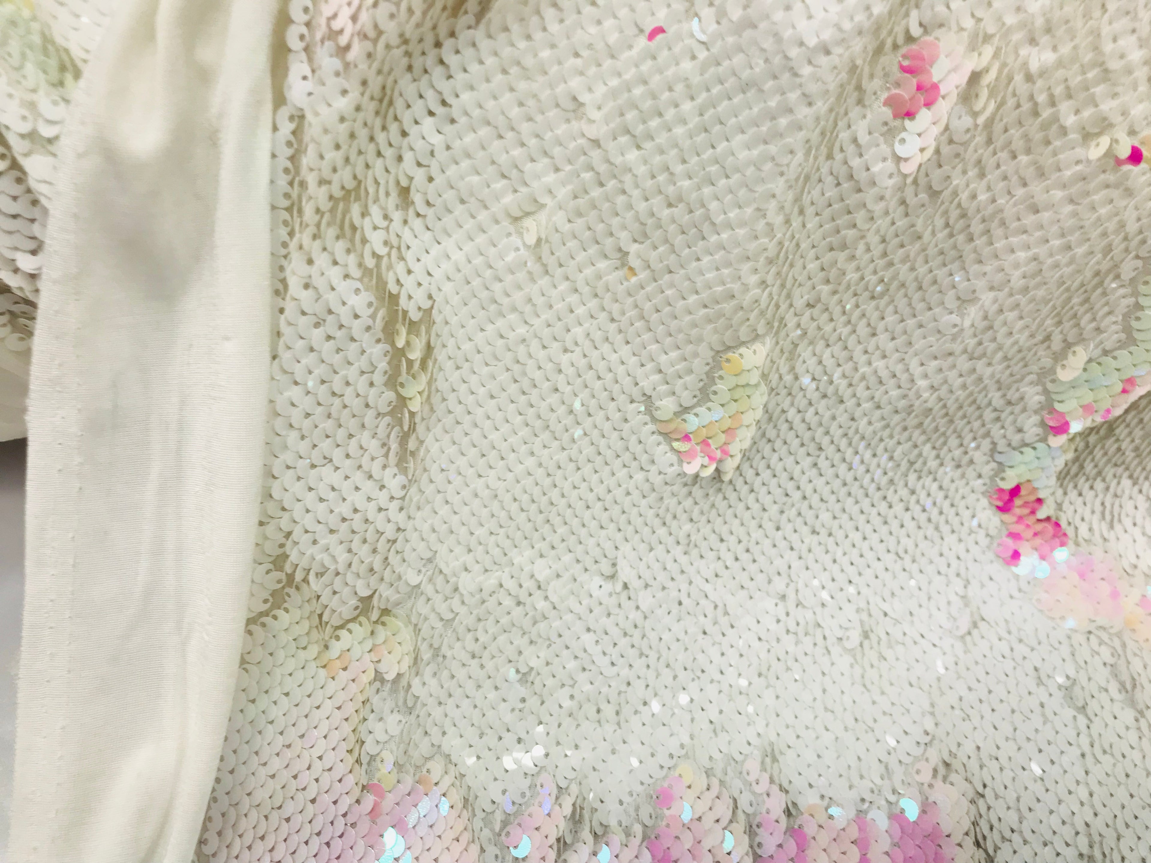 Two Tone Reversible - Iridescent Pink  White - 2 Way Stretch Shiny Sequins Fabric By The Yard