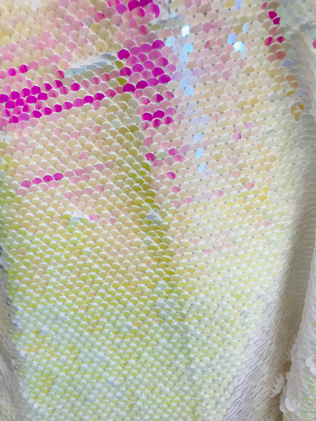 Two Tone Reversible - Iridescent Pink  White - 2 Way Stretch Shiny Sequins Fabric By The Yard