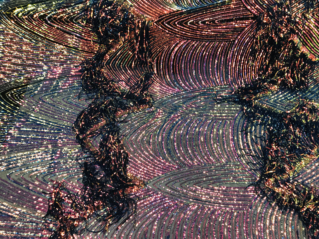 Fringe Sequins - Rainbow - Dangle 4 Way Stretch Fancy Sequins Fabric Sold By The Yard