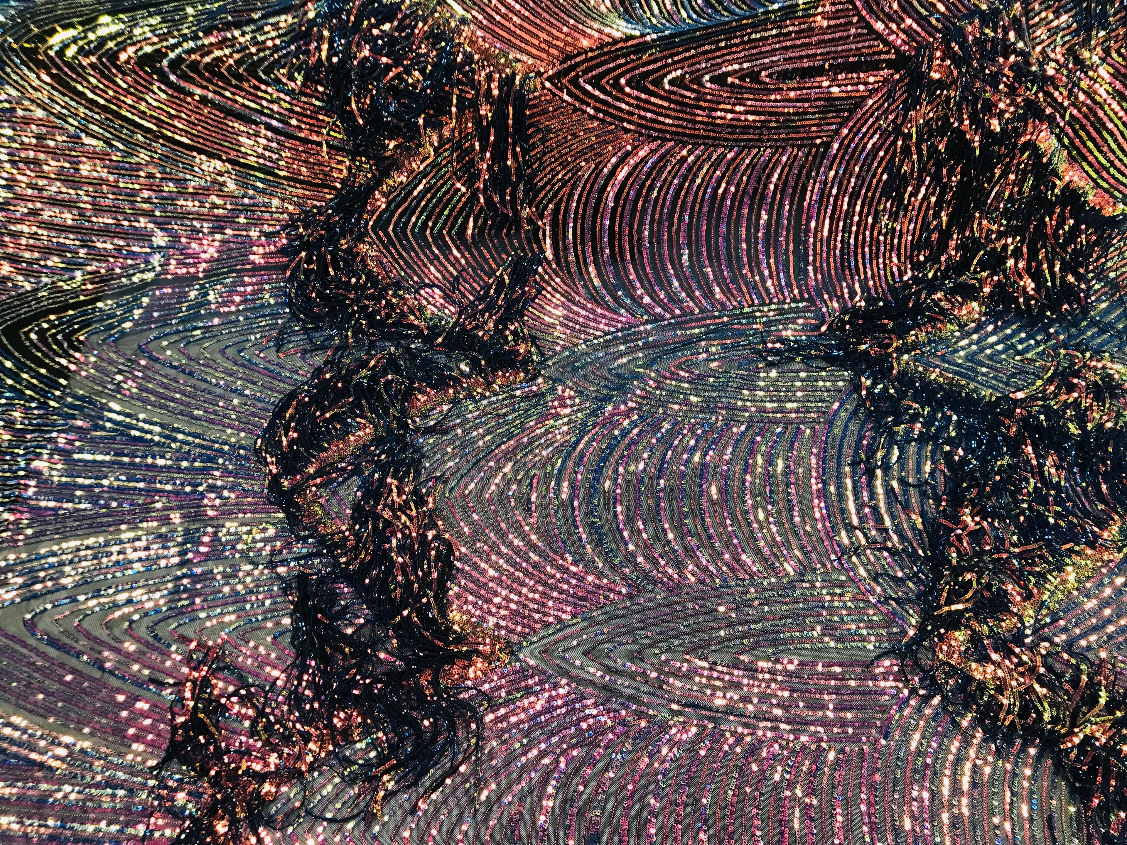 Fringe Sequins - Rainbow - Dangle 4 Way Stretch Fancy Sequins Fabric Sold By The Yard