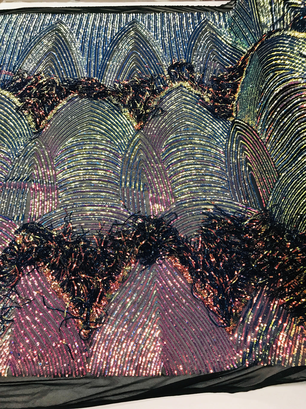 Fringe Sequins - Rainbow - Dangle 4 Way Stretch Fancy Sequins Fabric Sold By The Yard
