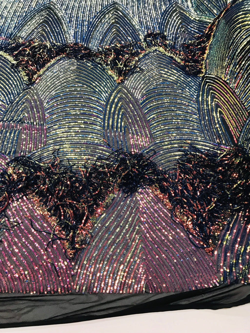 Fringe Sequins - Rainbow - Dangle 4 Way Stretch Fancy Sequins Fabric Sold By The Yard