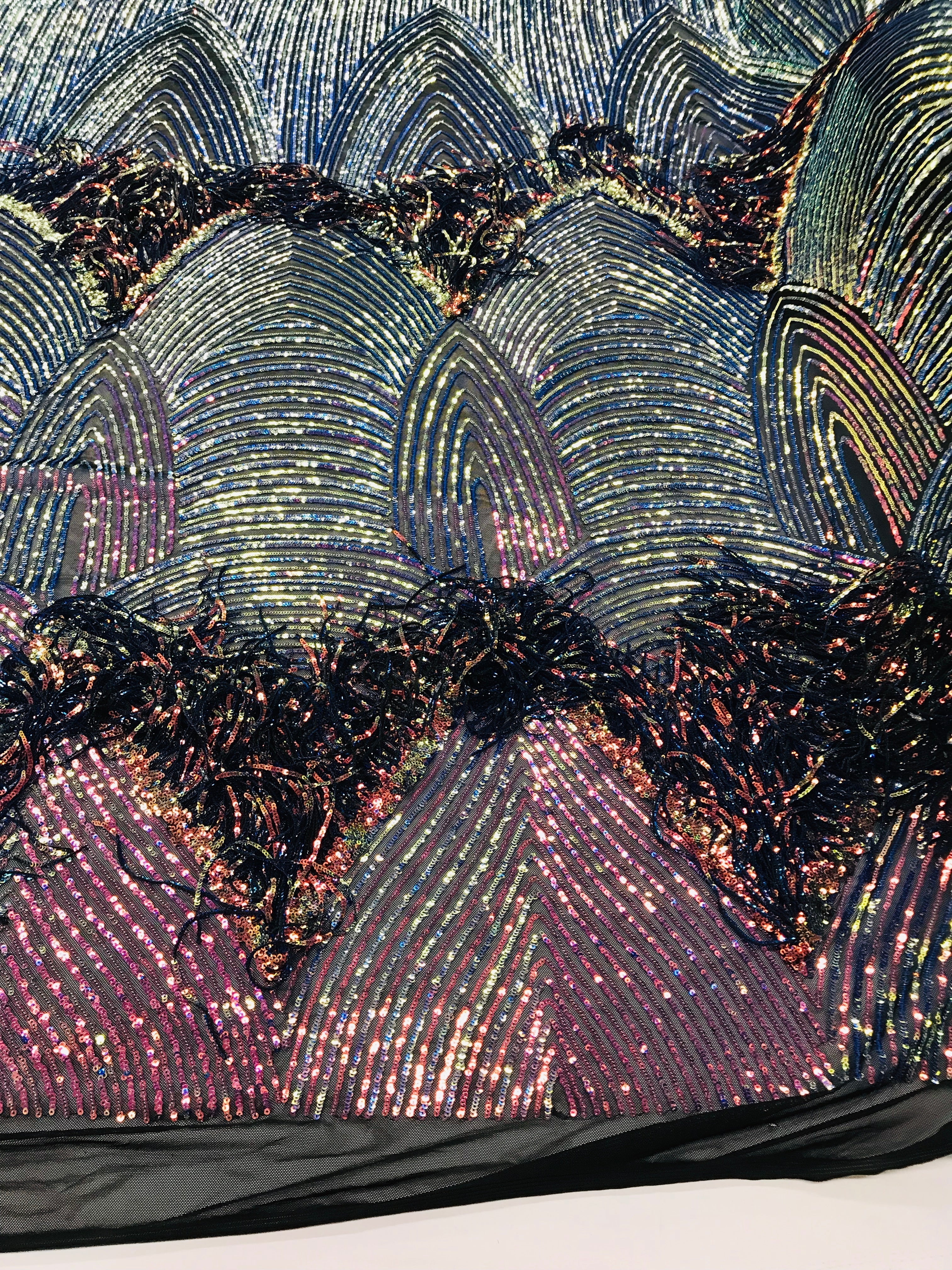 Fringe Sequins - Rainbow - Dangle 4 Way Stretch Fancy Sequins Fabric Sold By The Yard