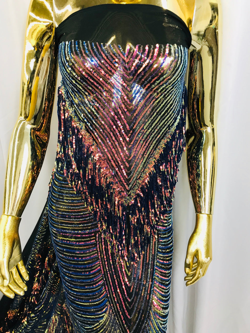 Fringe Sequins - Rainbow - Dangle 4 Way Stretch Fancy Sequins Fabric Sold By The Yard