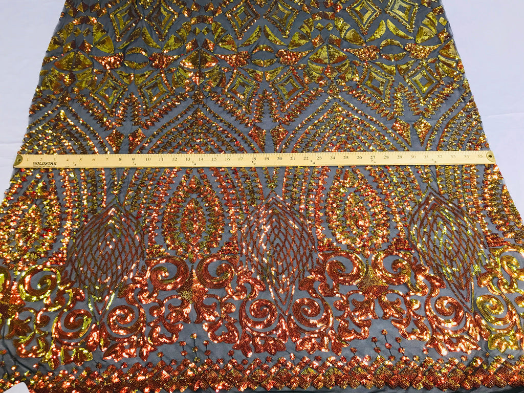 Shiny Pattern Sequins - Iridescent Aqua - 4 Way Stretch Multi Pattern Net Design Fashion Fabric