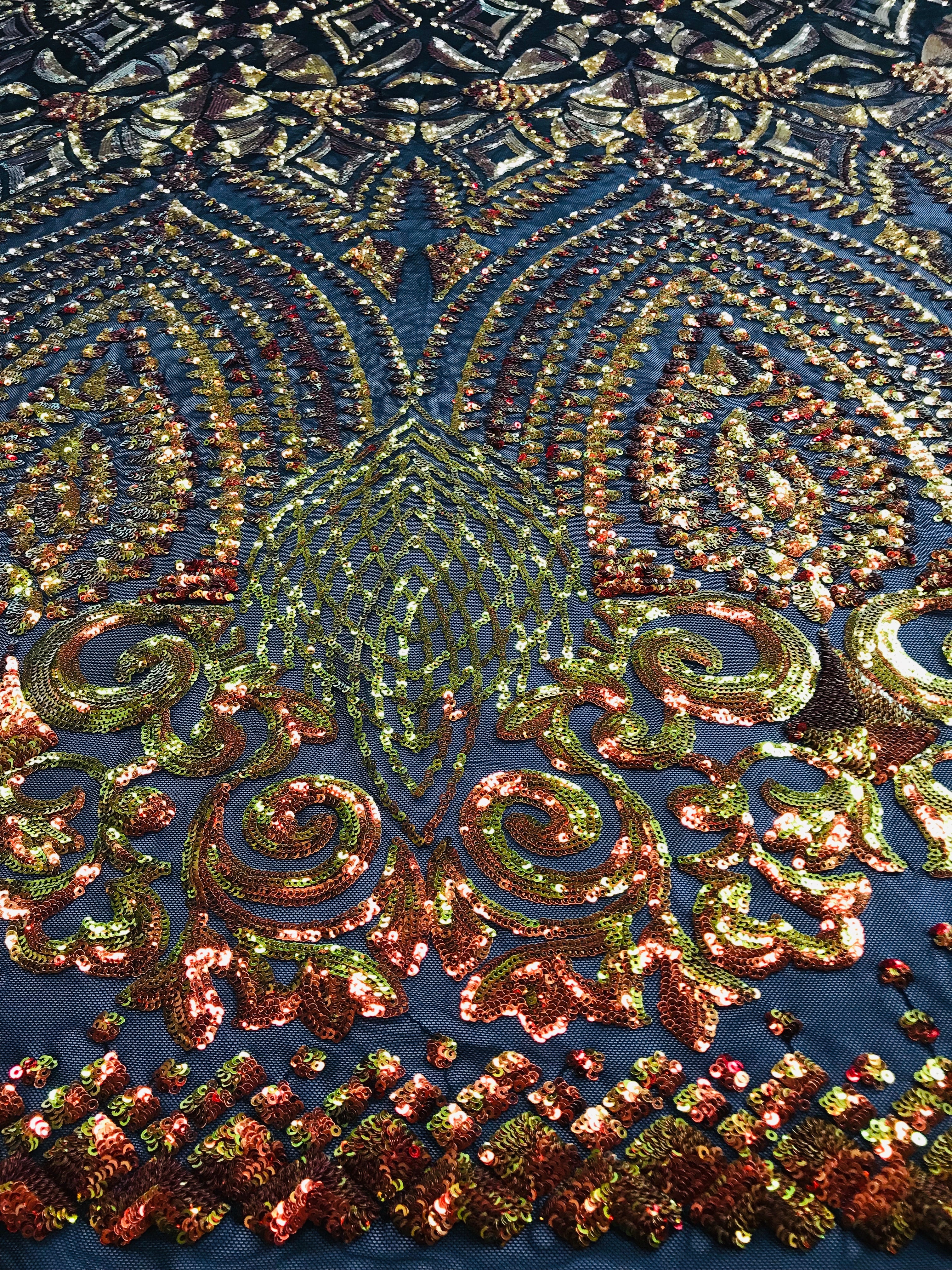 Shiny Pattern Sequins - Iridescent Aqua - 4 Way Stretch Multi Pattern Net Design Fashion Fabric