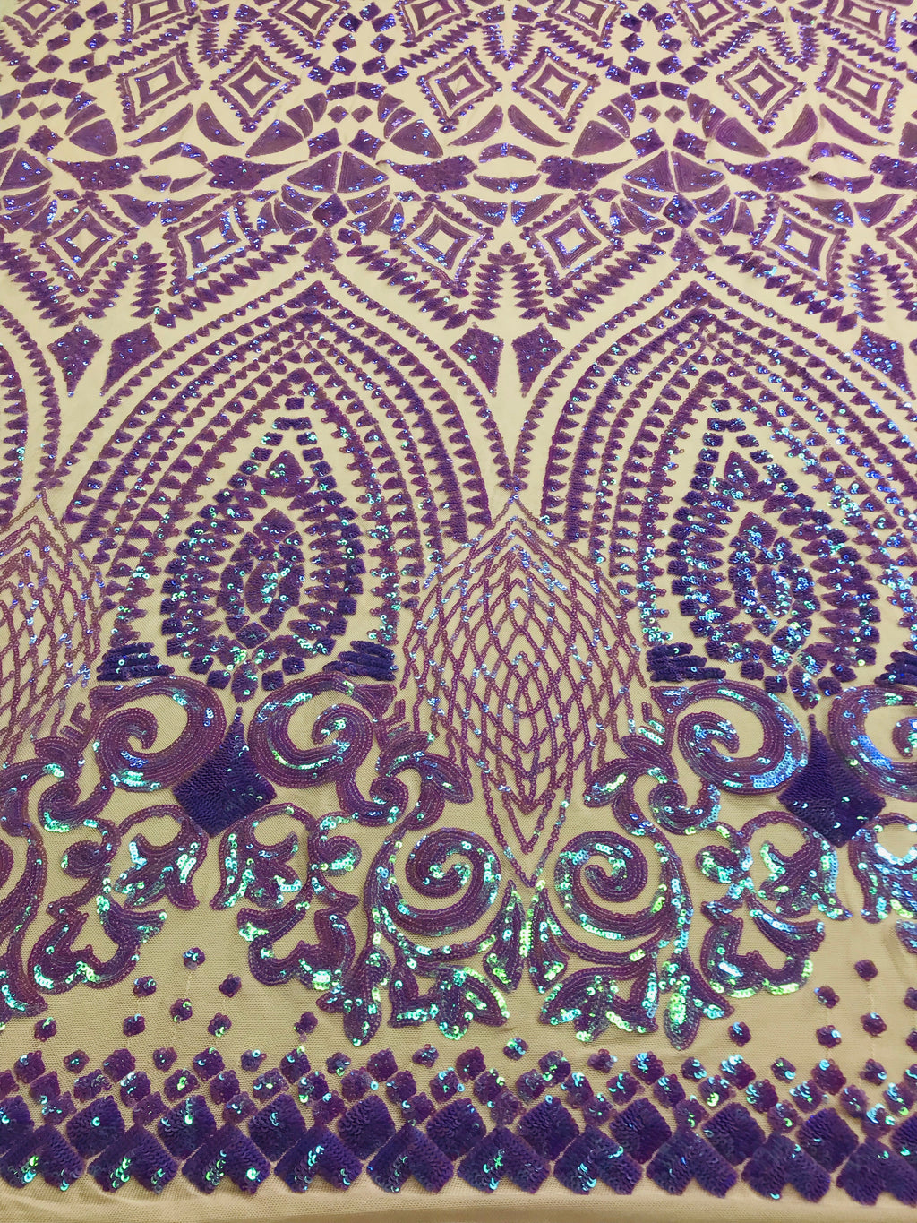 Shiny Pattern Sequins - Iridescent Lilac - 4 Way Stretch Multi Pattern Net Design Fashion Fabric