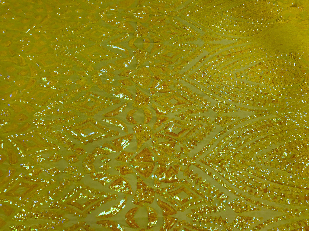 Shiny Pattern Sequins - Yellow - 4 Way Stretch Multi Pattern Net Design Fashion Fabric