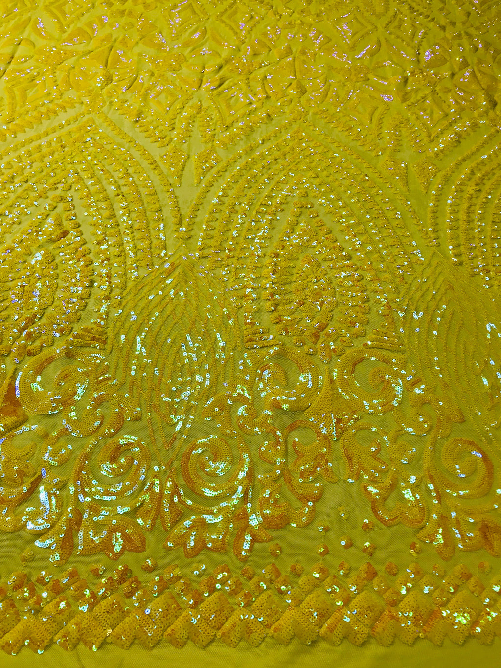 Shiny Pattern Sequins - Yellow - 4 Way Stretch Multi Pattern Net Design Fashion Fabric