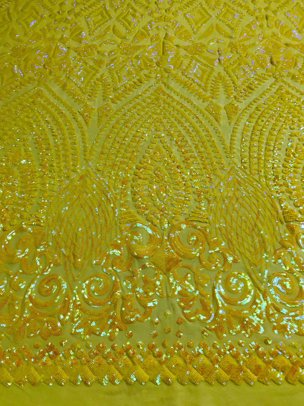 Shiny Pattern Sequins - Yellow - 4 Way Stretch Multi Pattern Net Design Fashion Fabric
