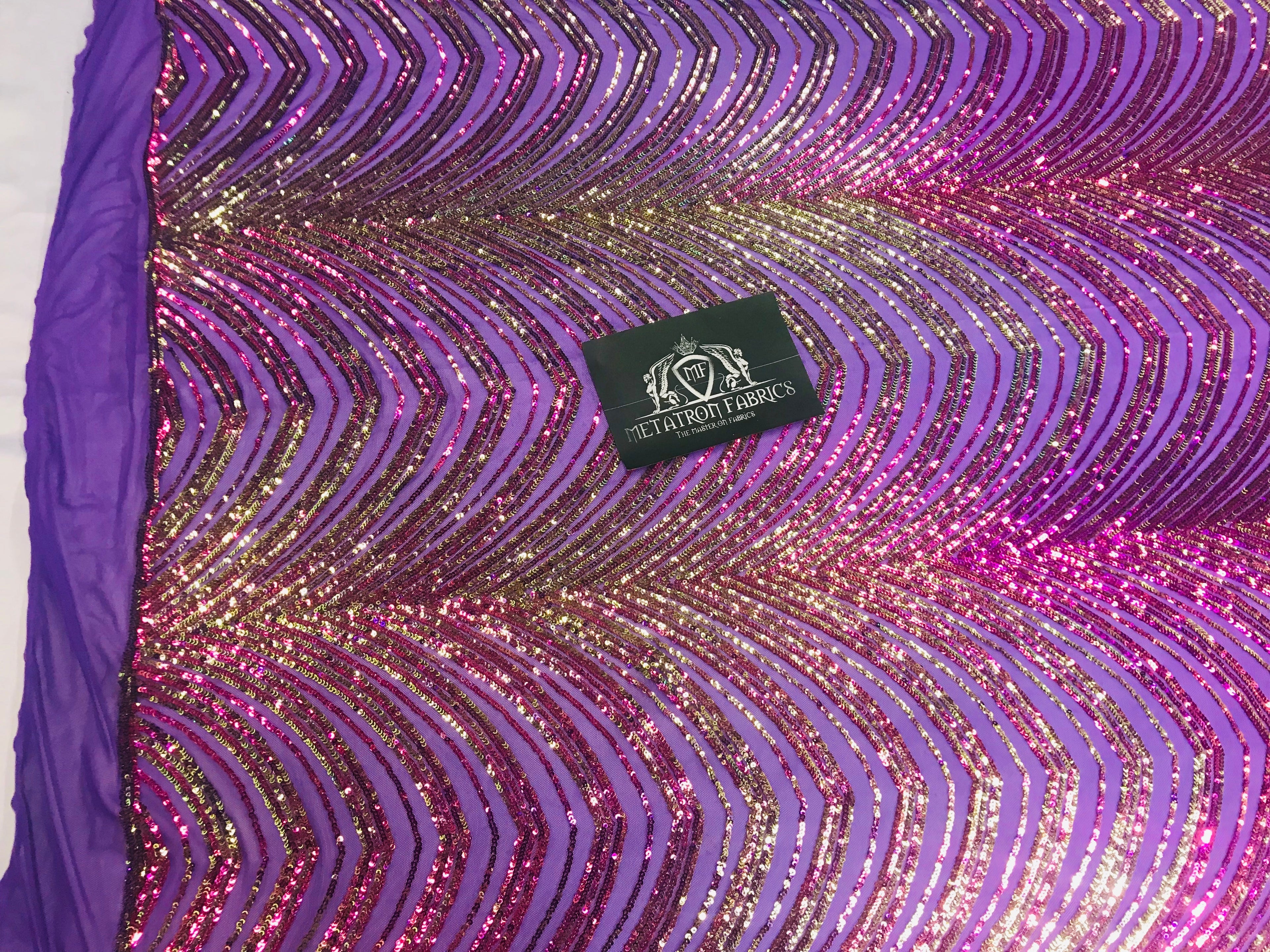 Sequins in Lines - Purple / Gold - Iridescent 4 Way Stretch Two Tone Color Design Sequins Fabric