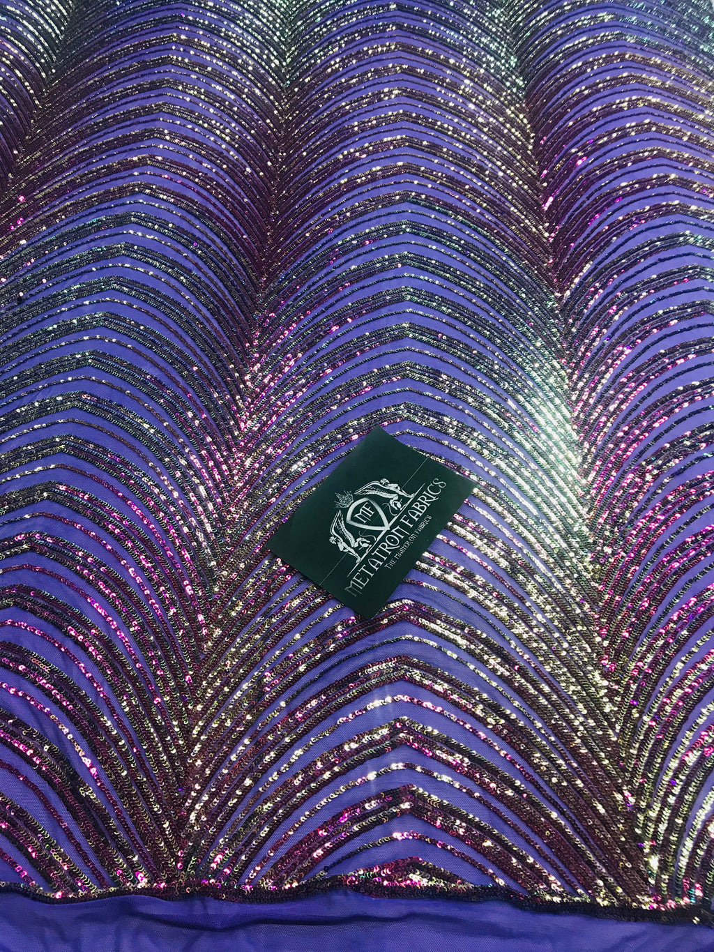 Sequins in Lines - Purple / Gold - Iridescent 4 Way Stretch Two Tone Color Design Sequins Fabric