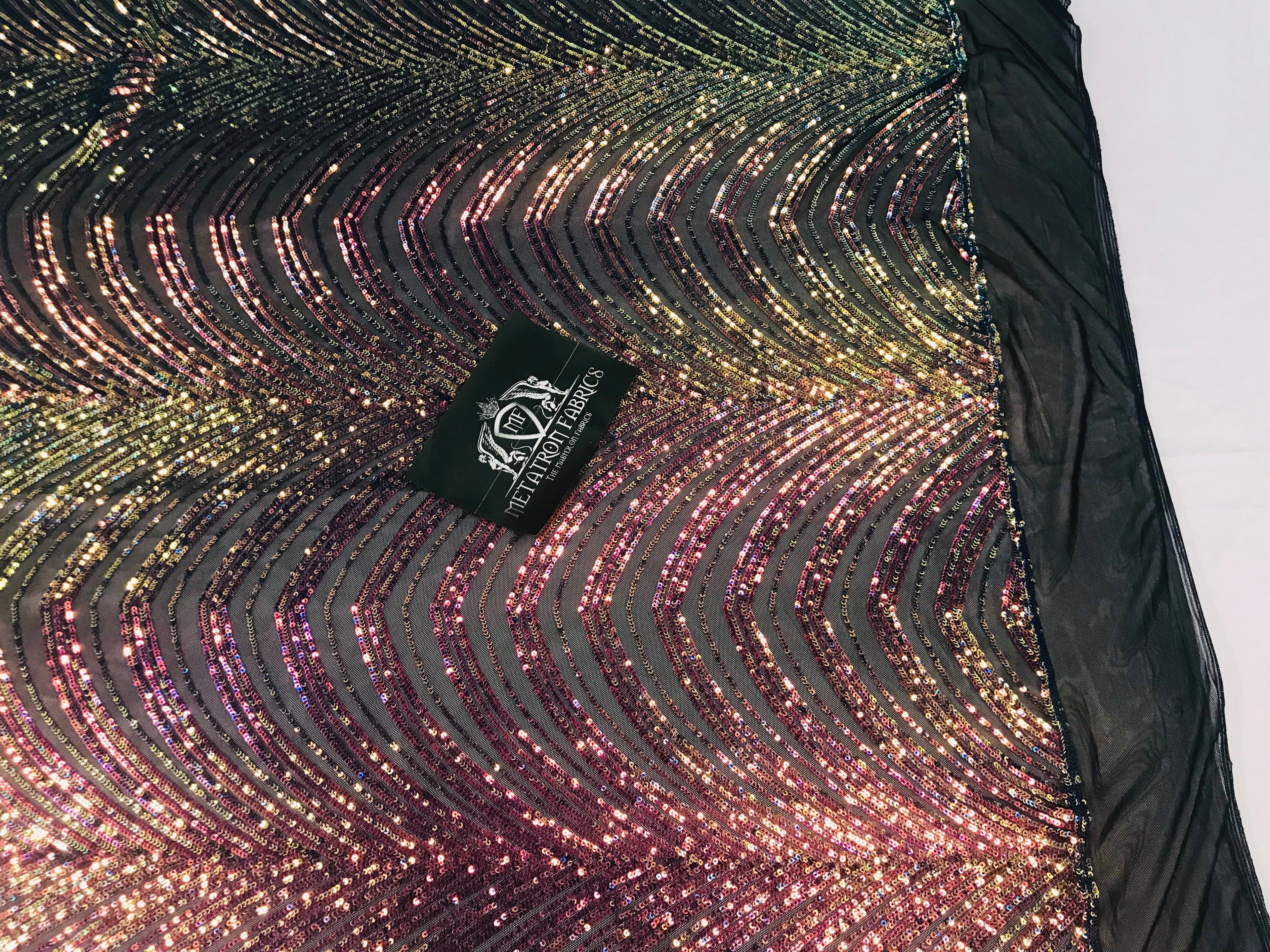 Sequins in Lines - Rainbow - Iridescent 4 Way Stretch Two Tone Color Design Sequins Fabric