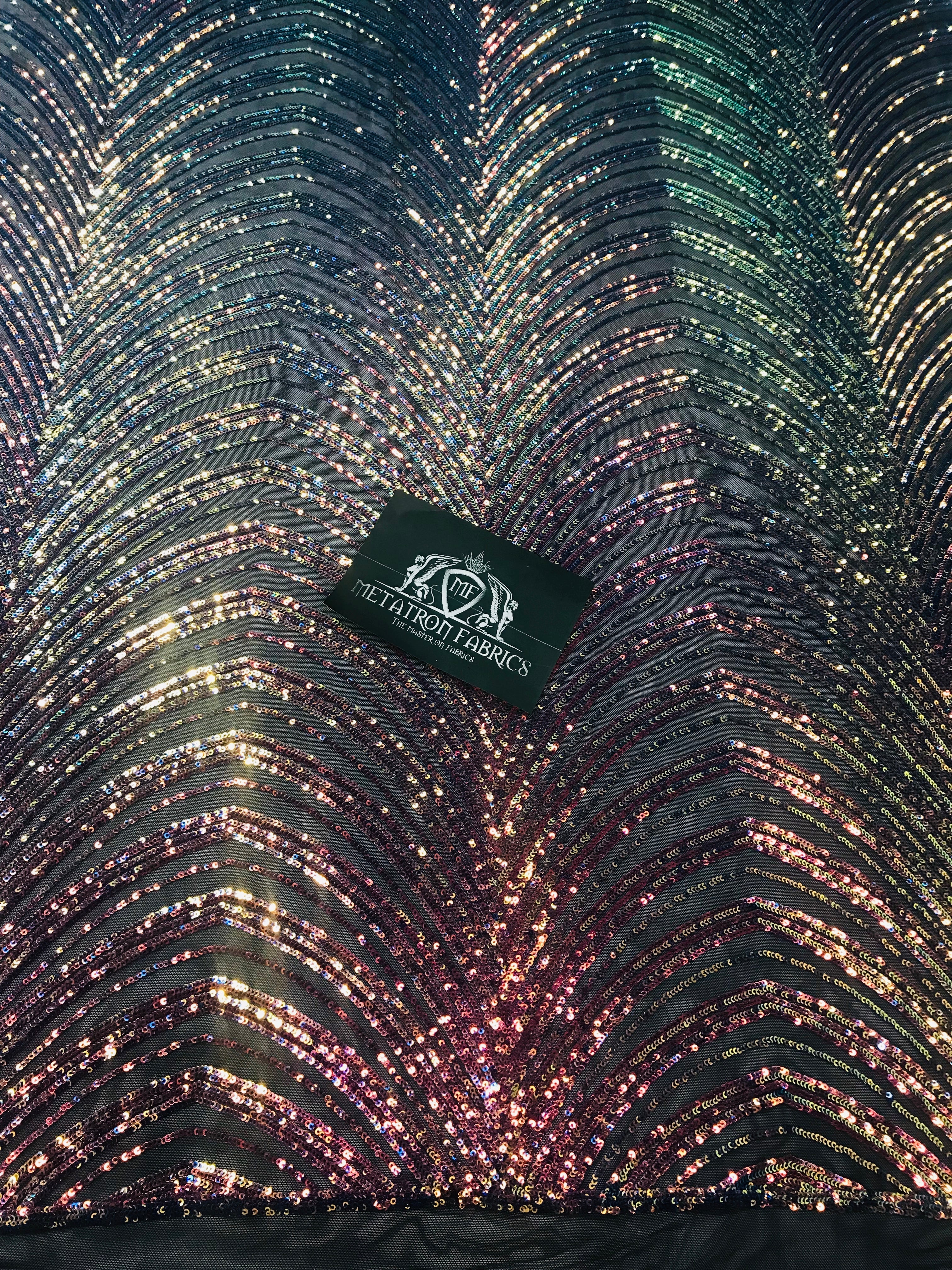 Sequins in Lines - Rainbow - Iridescent 4 Way Stretch Two Tone Color Design Sequins Fabric