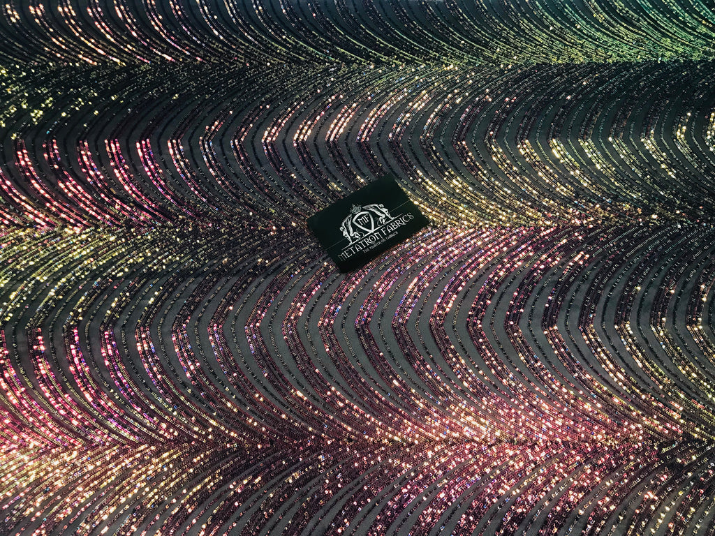 Sequins in Lines - Rainbow - Iridescent 4 Way Stretch Two Tone Color Design Sequins Fabric