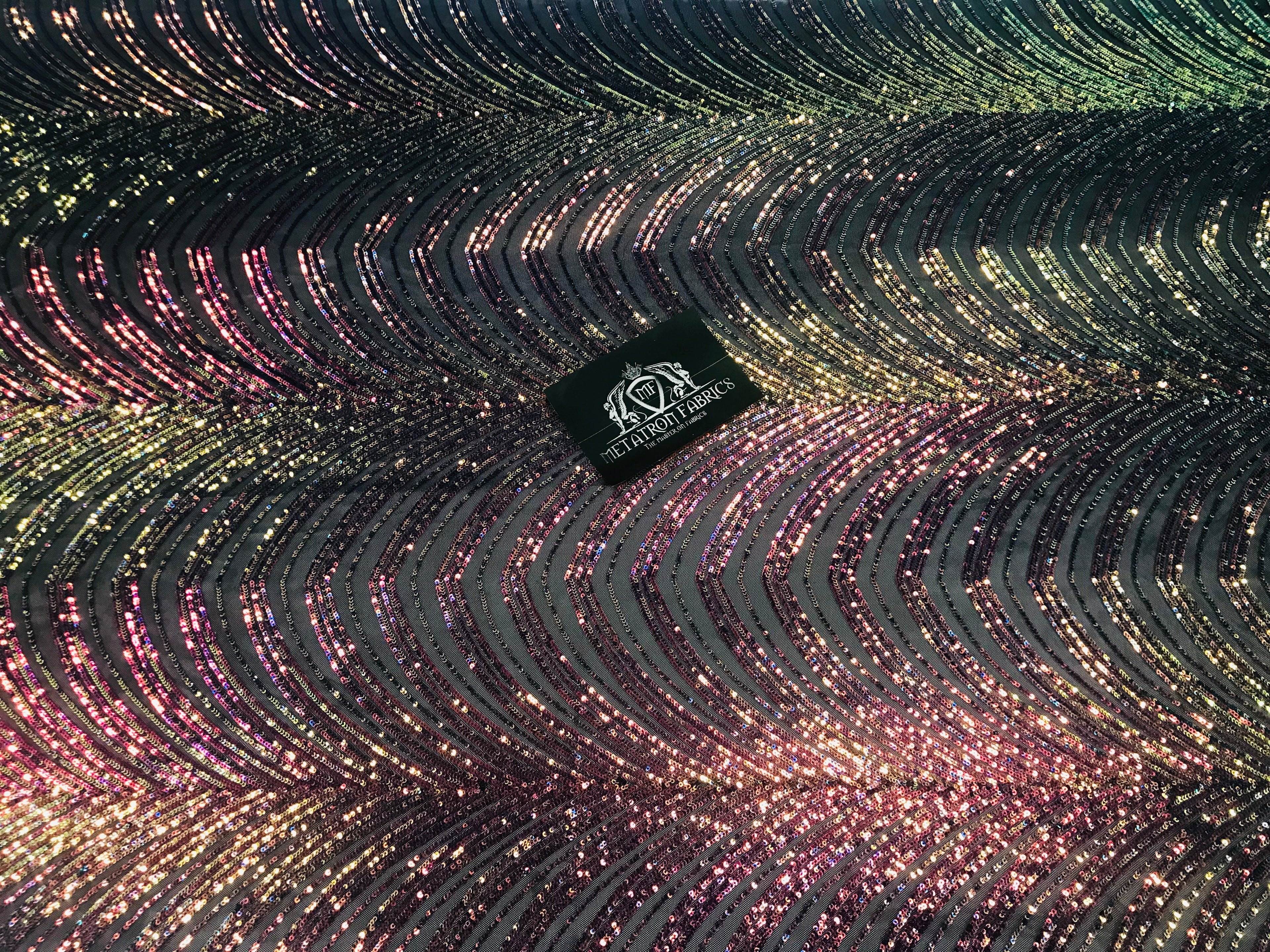 Sequins in Lines - Rainbow - Iridescent 4 Way Stretch Two Tone Color Design Sequins Fabric