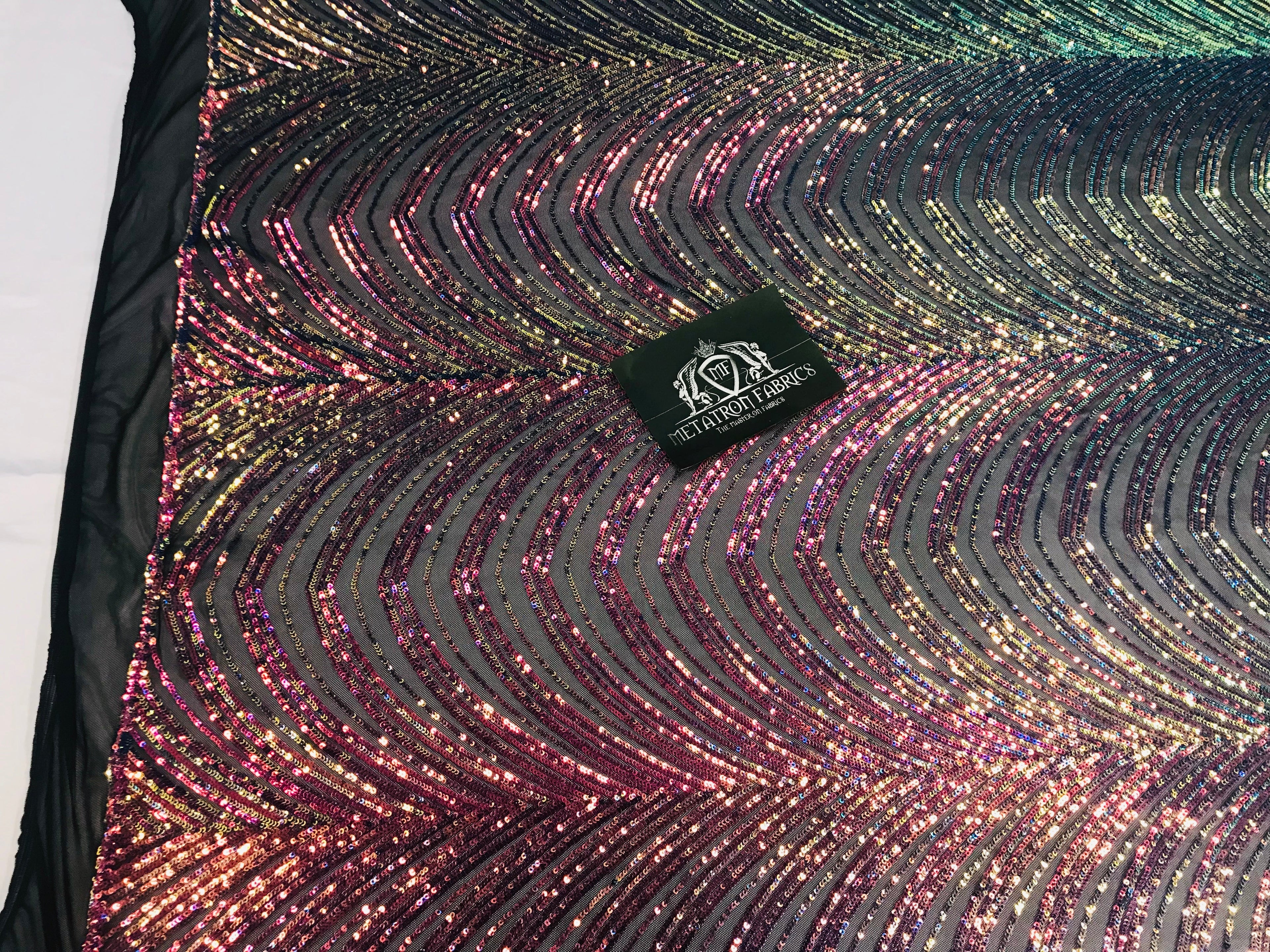Sequins in Lines - Rainbow - Iridescent 4 Way Stretch Two Tone Color Design Sequins Fabric